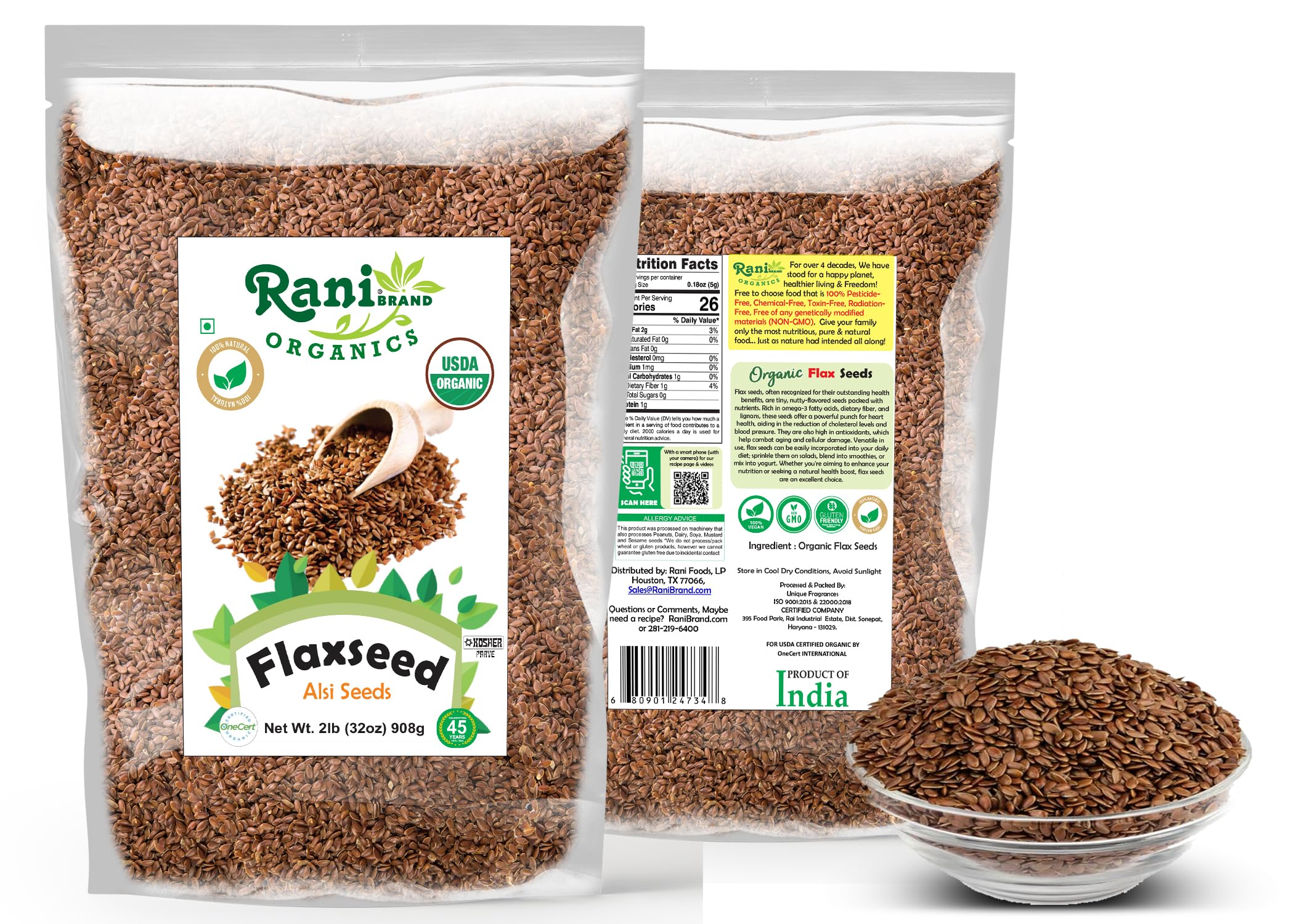 Rani Organic Flax Seeds Whole Raw (Alsi, Linum usitatissimum) 32oz (2lbs) 908g ~ All Natural | Gluten Friendly | Non-GMO | Kosher | Vegan | Indian Origin | USDA Certified Organic - Image 7