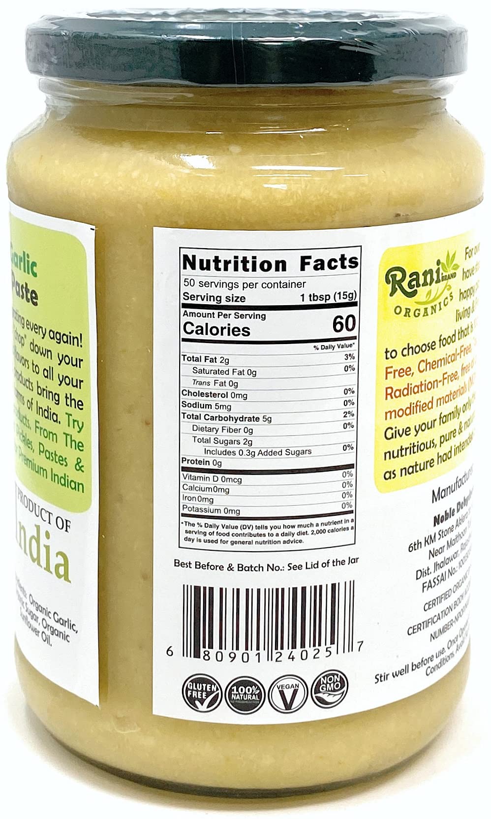 Rani Organic Garlic Cooking Paste 26.5oz (750g) ~ Vegan | Glass Jar | Gluten Free | NON-GMO | No Colors | Indian Origin | USDA Certified Organic - Image 4
