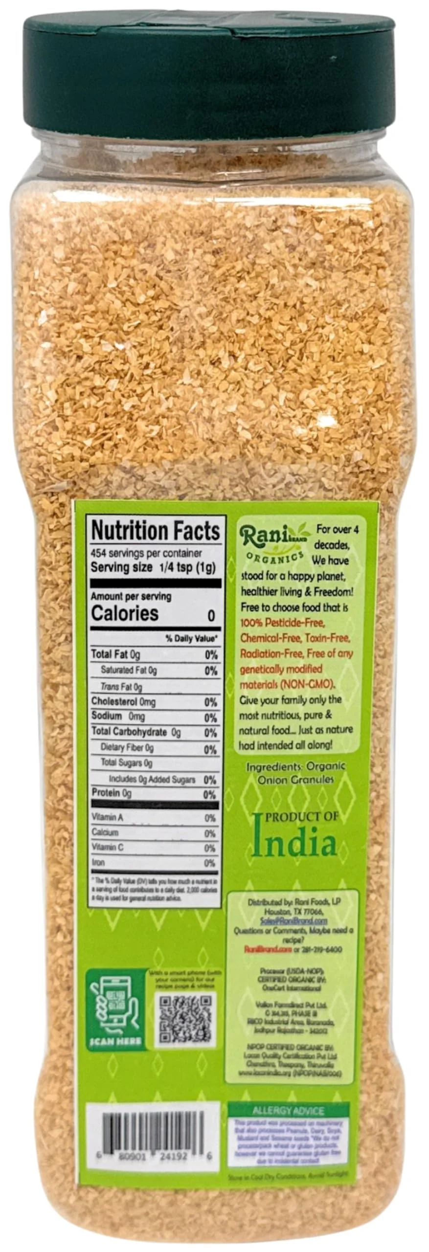 Rani Organic Granulated Onion (Pyaaz Granules) 16oz (1lb) 454g PET Jar ~ All Natural | Gluten Friendly | Vegan | NON-GMO | Kosher | No Salt or fillers | Indian Origin | USDA Certified Organic - Image 5