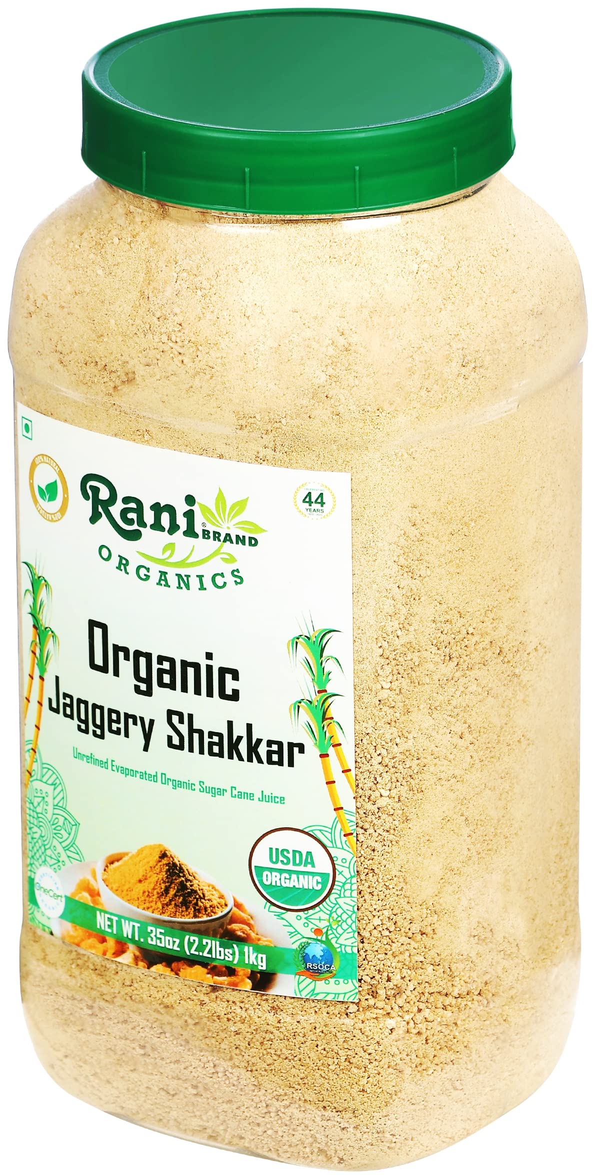 Rani Organic Jaggery Shakkar (Unrefined Evaporated Organic Sugar Cane Juice) 35oz (2.2lbs) 1kg PET Jar ~ Gluten Friendly | Vegan | NON-GMO | No Salt or fillers | Indian Product | USDA Certified Organic - Image 6