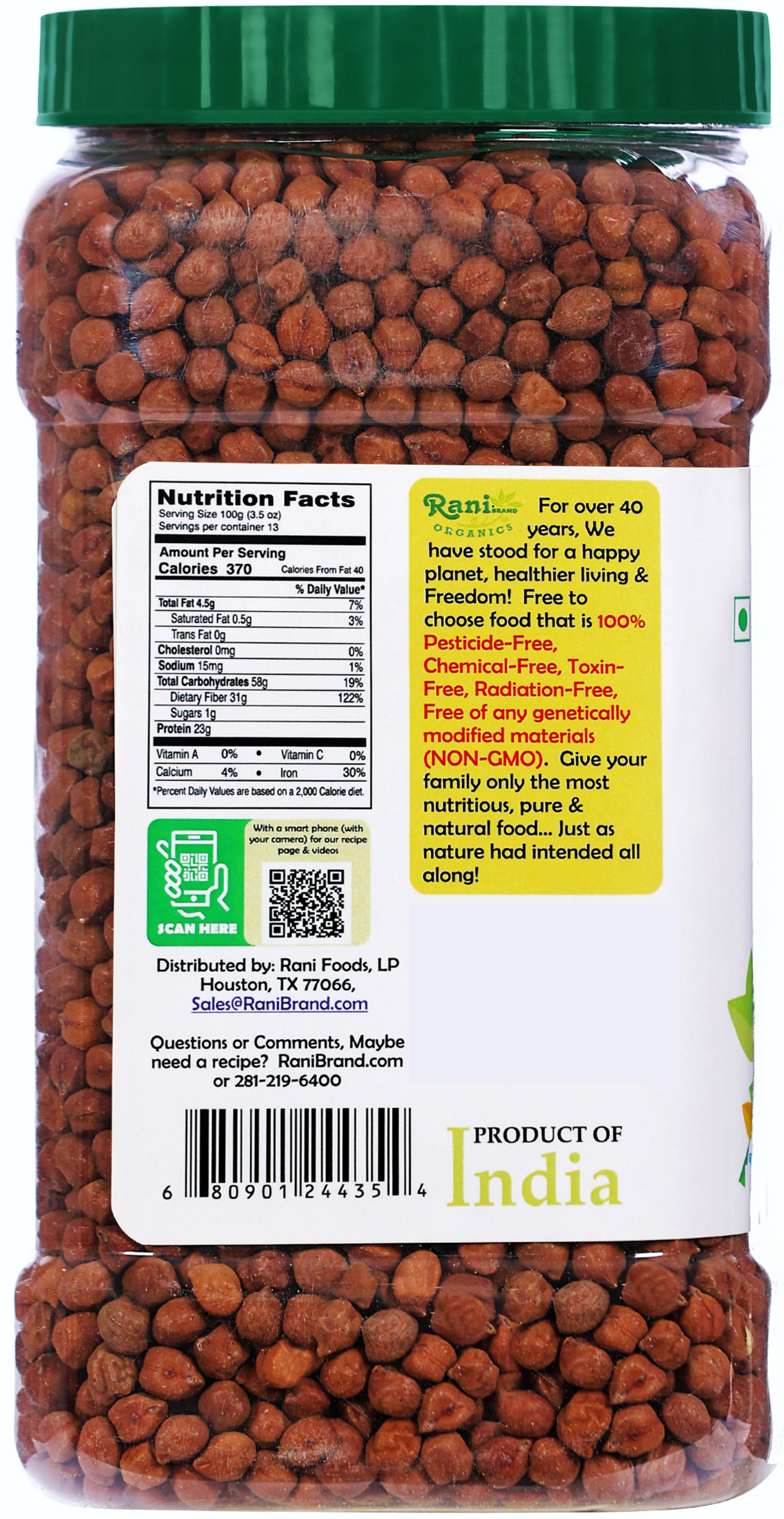 Rani Organic Kala Chana (Desi Chickpeas with Skin) 48oz (3lbs) 1.36kg Bulk PET Jar ~ All Natural | Vegan | Gluten Friendly | USDA Certified Organic - Image 3