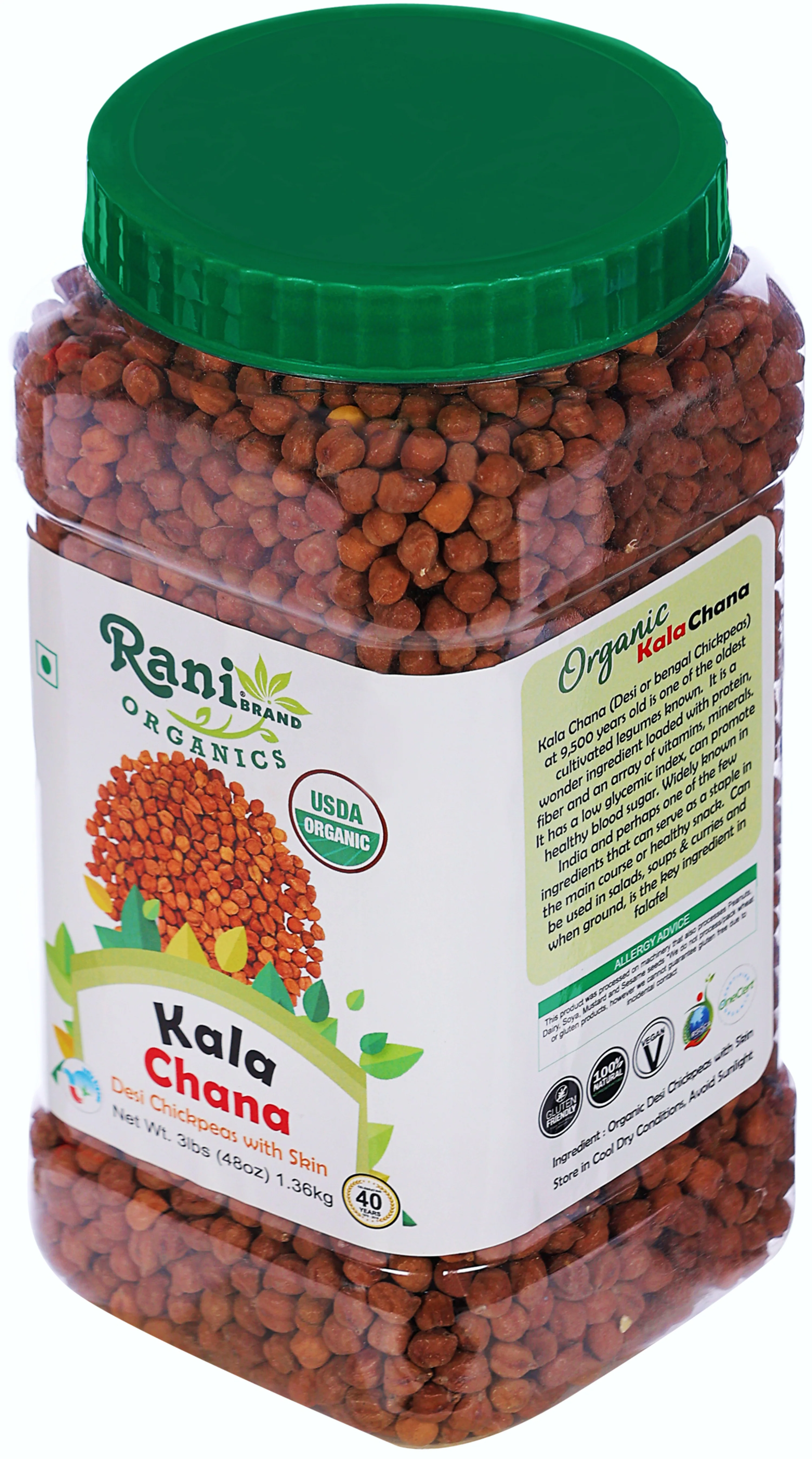 Rani Organic Kala Chana (Desi Chickpeas with Skin) 48oz (3lbs) 1.36kg Bulk PET Jar ~ All Natural | Vegan | Gluten Friendly | USDA Certified Organic - Image 9
