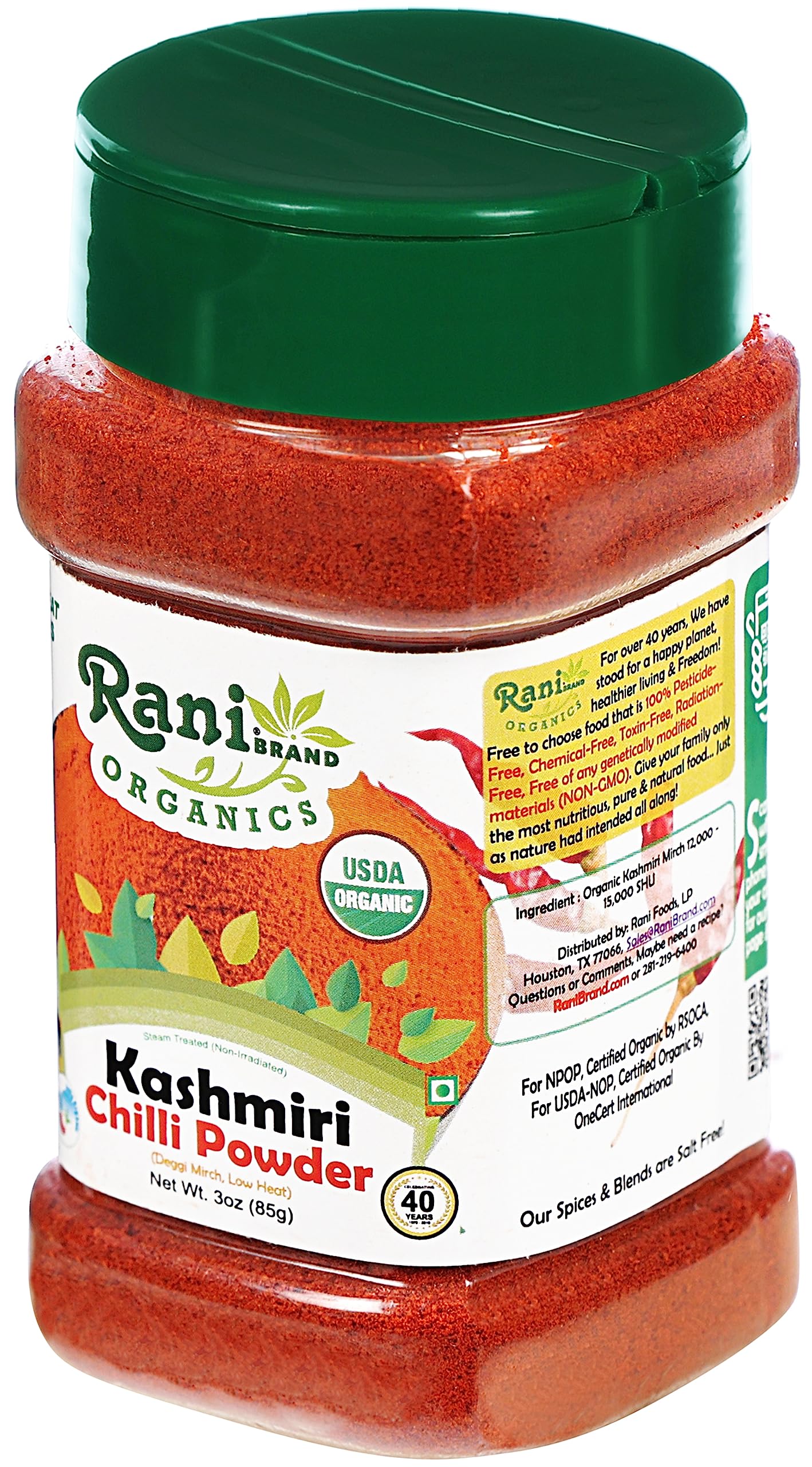Rani Organic Kashmiri Chilli Powder (Deggi Mirch, Low Heat) 3oz (85g) PET Jar ~ All Natural | Vegan | Gluten Friendly | NON-GMO | Indian Origin | USDA Certified Organic - Image 8