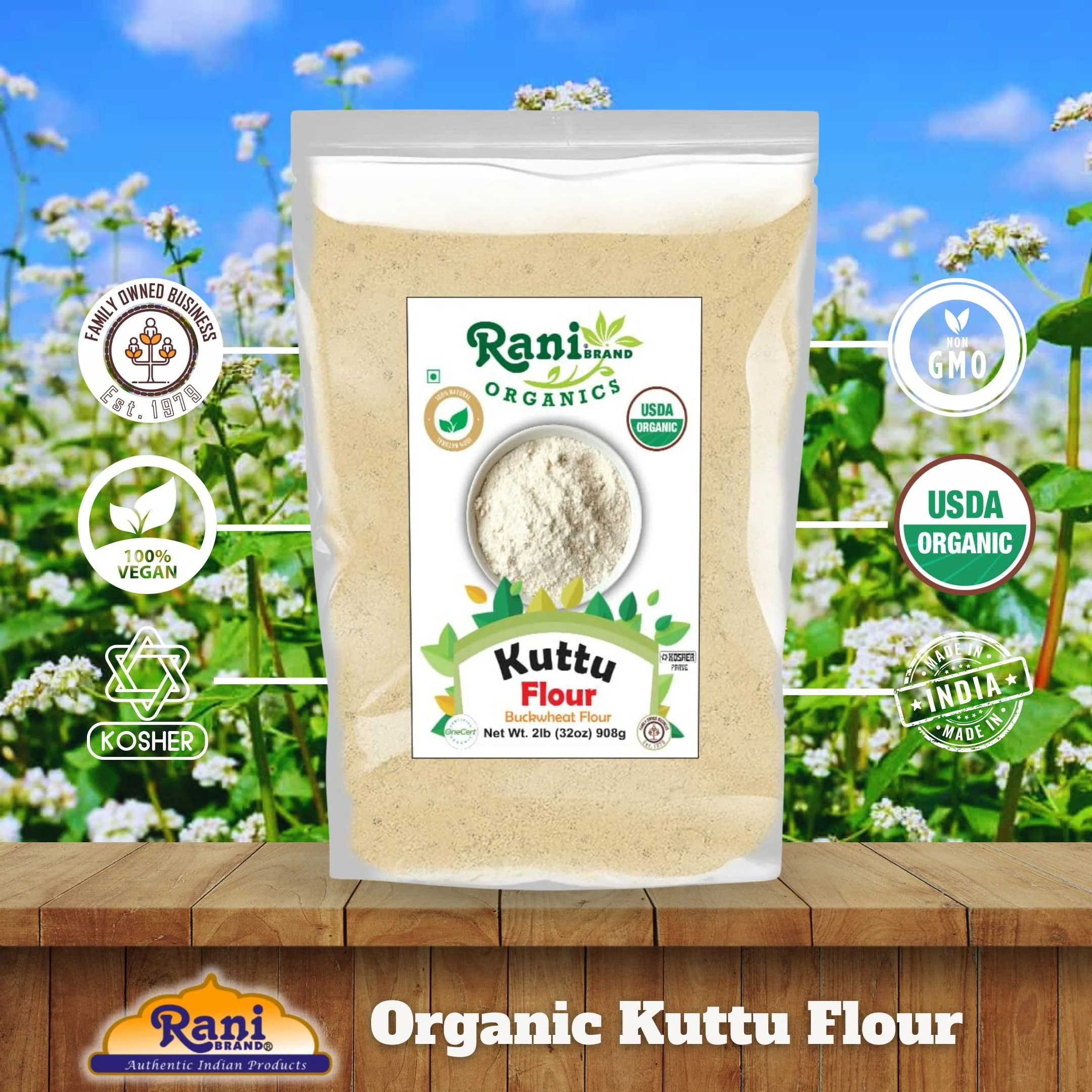 Rani Organic Kuttu (Buckwheat) Flour 32oz (2lbs) 908g Bulk ~ All Natural | Gluten Friendly | NON-GMO | Kosher | Vegan | Indian Origin | USDA Organic Certified - Image 4