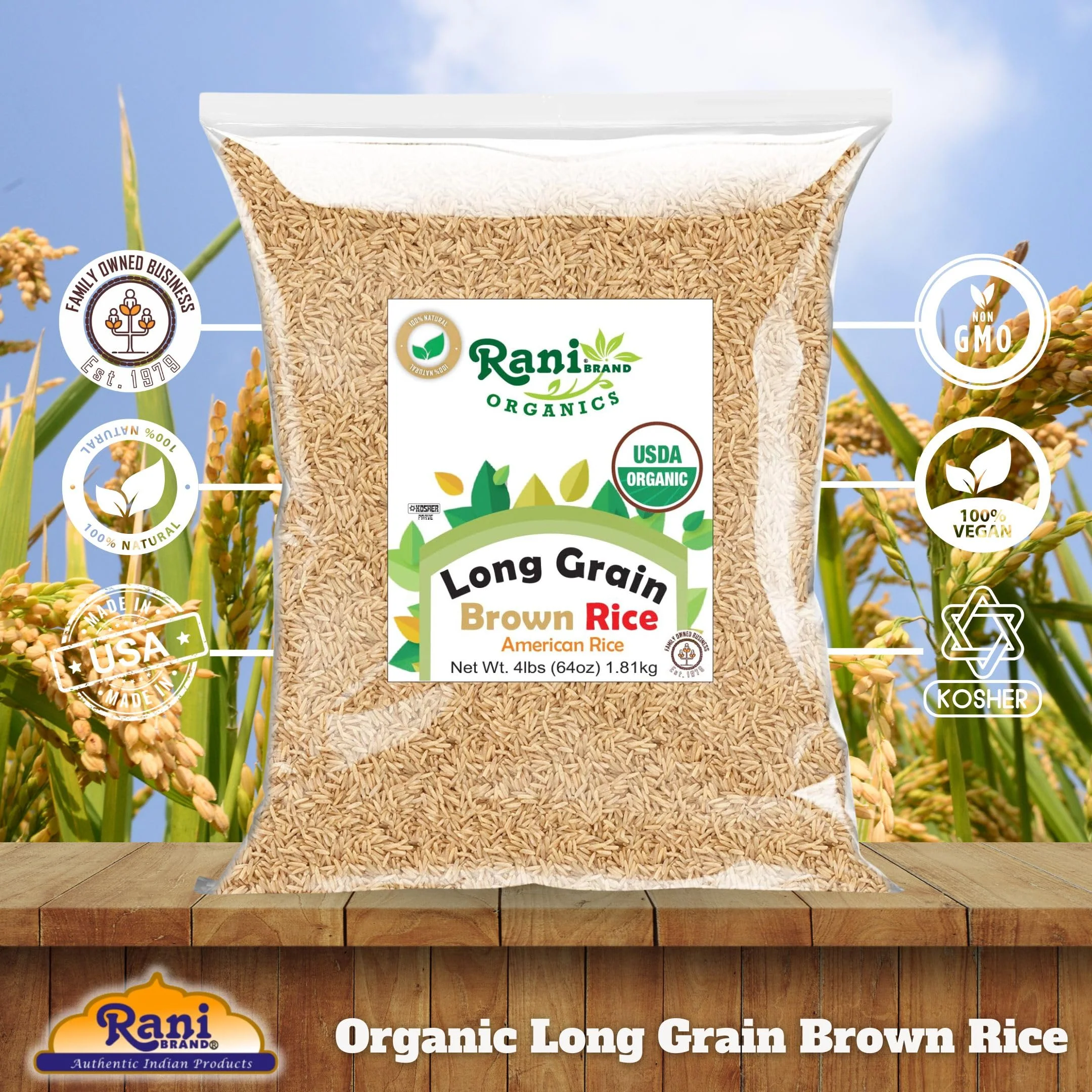 Rani Organic Long Grain Brown Rice 64oz (4lbs) 1.81kg Bulk ~ All Natural | Gluten Friendly | Vegan | Non-GMO | Kosher | Product of USA | USDA Certified Organic - Image 4