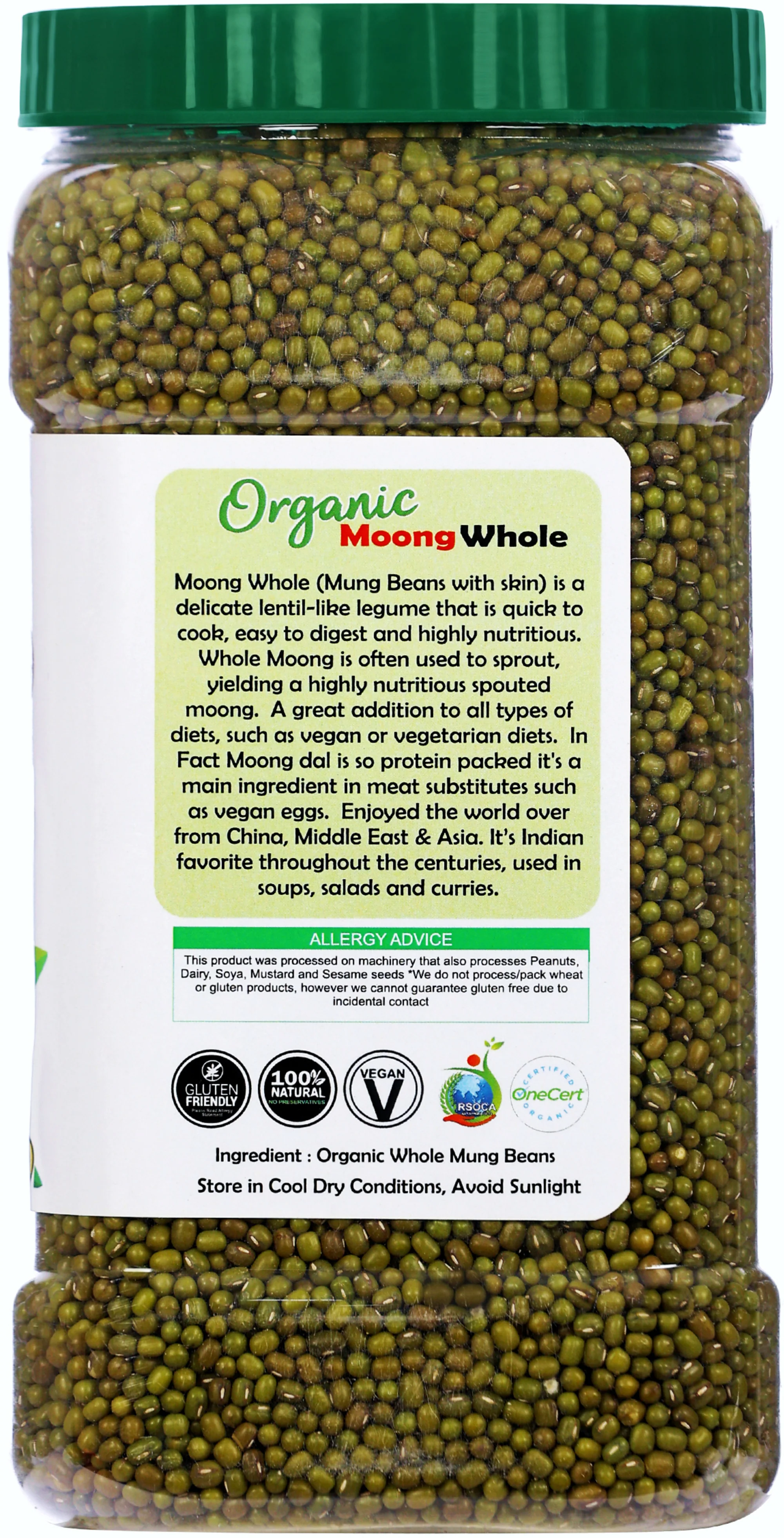 Rani Organic Moong Whole (Whole Mung Beans with Skin) Indian Lentils 64oz (4lbs) 1.81kg Bulk PET Jar ~ All Natural | Vegan | Gluten Friendly | NON-GMO - Image 4