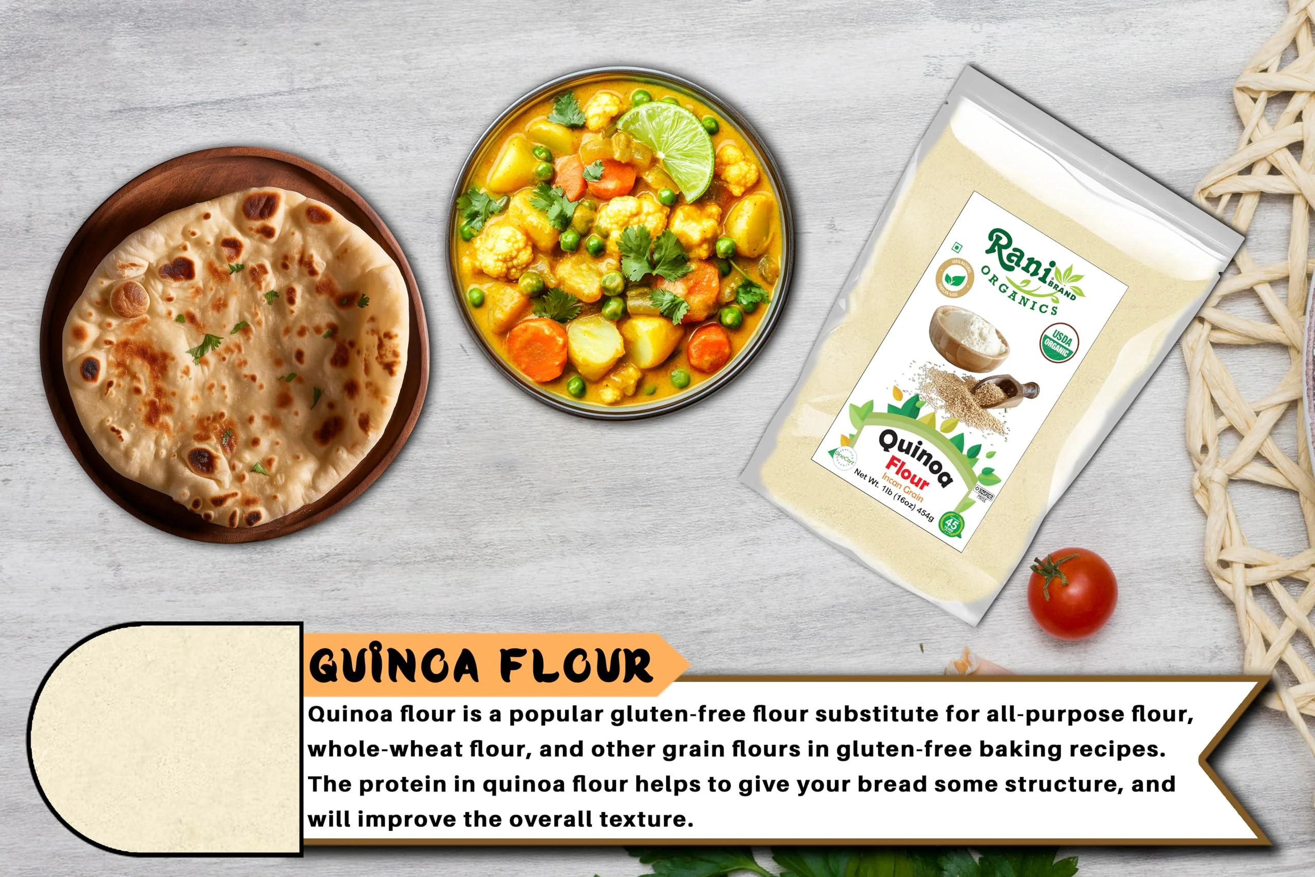 Rani Organic Quinoa Flour (Incan Grain) 16oz (1lb) 454g ~ All Natural | Vegan | Gluten Friendly | NON-GMO | Kosher | Indian Origin | USDA Certified Organic - Image 6