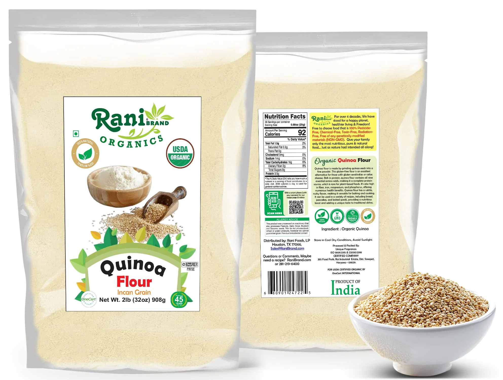Rani Organic Quinoa Flour (Incan Grain) 32oz (2lbs) 908g ~ All Natural | Vegan | Gluten Friendly | NON-GMO | Kosher | Indian Origin | USDA Certified Organic - Image 4