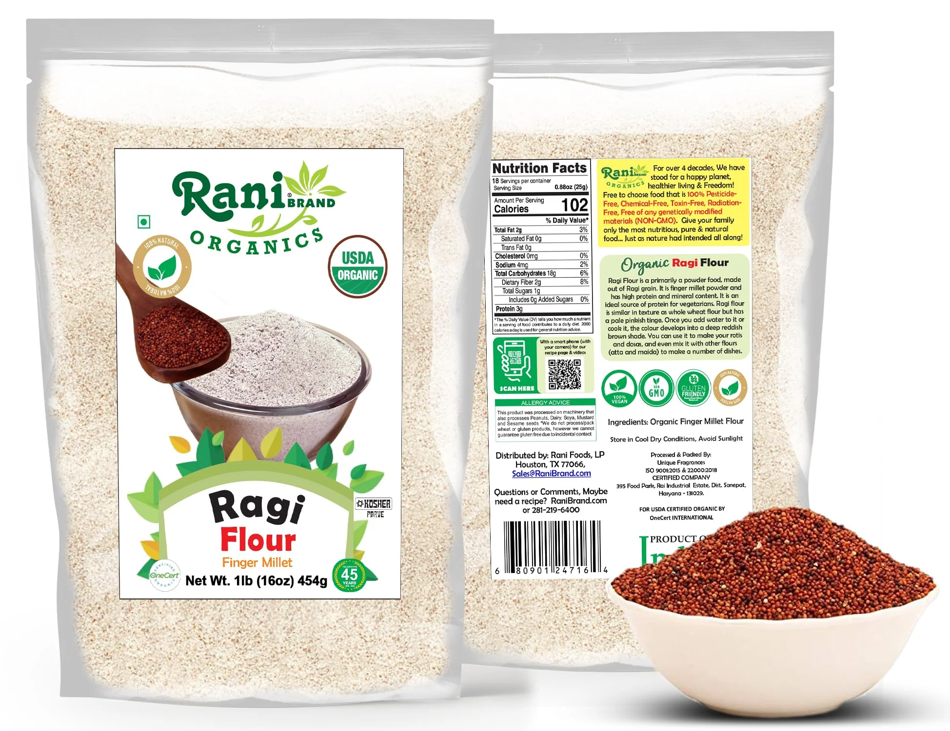 Rani Organic Ragi (Finger Millet) Flour 16oz (1lb) 454g ~ All Natural | Vegan | Gluten Friendly | NON-GMO | Indian Origin | USDA Certified Organic - Image 4