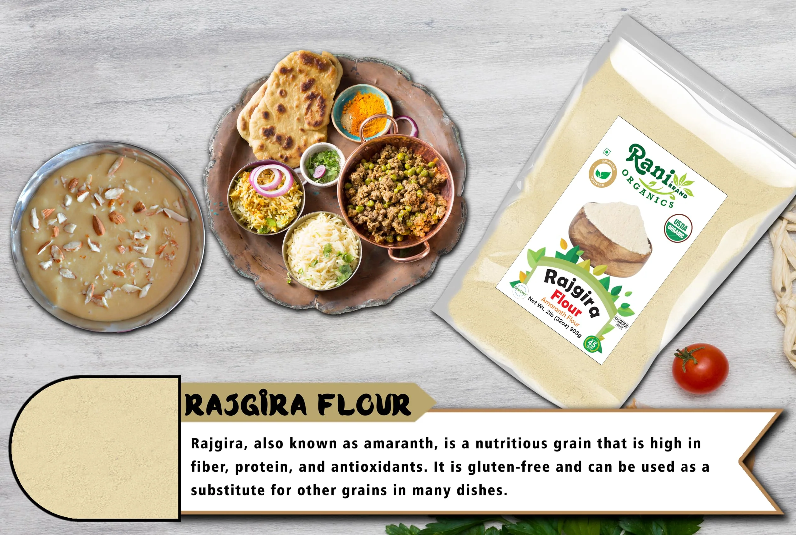 Rani Organic Rajgara Flour (Amaranth Flour) 32oz (2lbs) 908g Bulk ~ All Natural | Vegan | Gluten Friendly | NON-GMO | Kosher | Indian Origin | USDA Organic Certified - Image 6