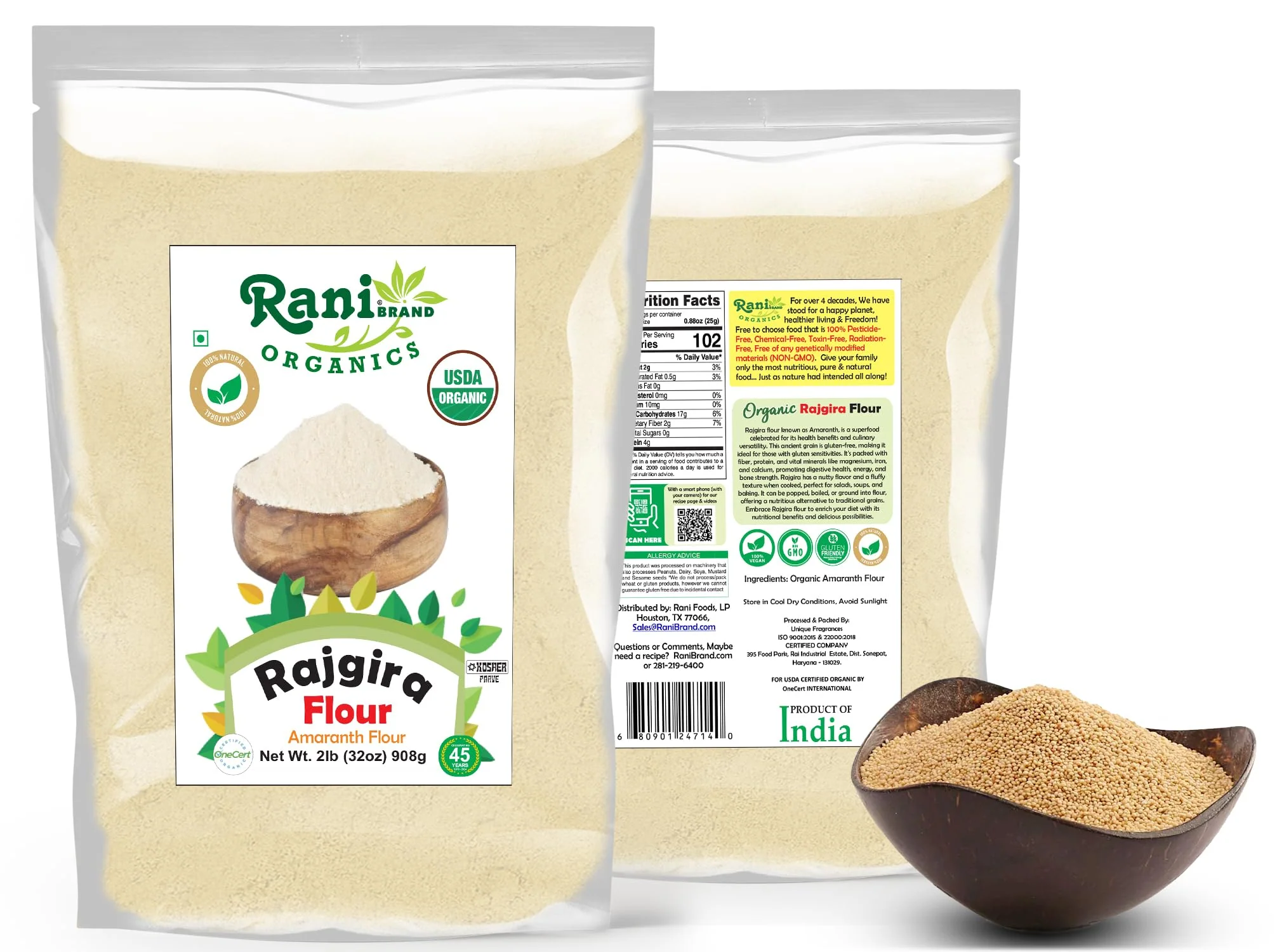 Rani Organic Rajgara Flour (Amaranth Flour) 32oz (2lbs) 908g Bulk ~ All Natural | Vegan | Gluten Friendly | NON-GMO | Kosher | Indian Origin | USDA Organic Certified - Image 7