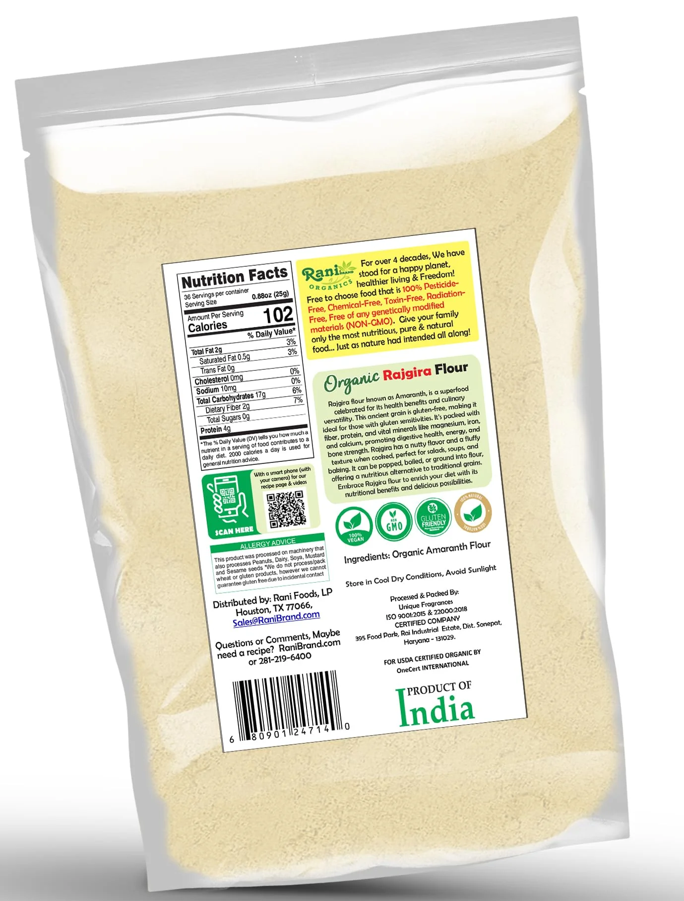 Rani Organic Rajgara Flour (Amaranth Flour) 32oz (2lbs) 908g Bulk ~ All Natural | Vegan | Gluten Friendly | NON-GMO | Kosher | Indian Origin | USDA Organic Certified - Image 8