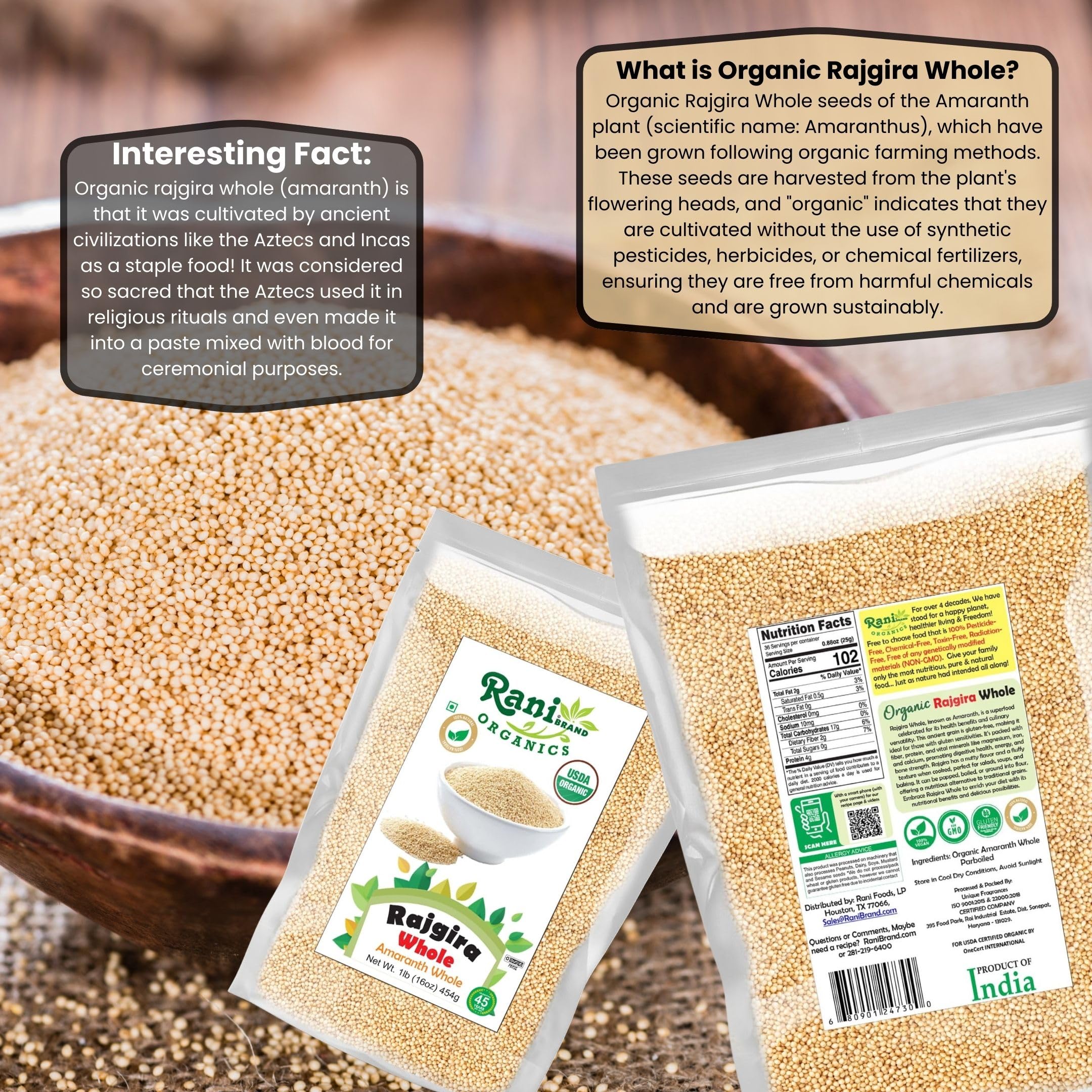 Rani Organic Rajgara Whole (Amaranth Whole) 16oz (1lb) 454g ~ All Natural | Vegan | Gluten Friendly | NON-GMO | Kosher | Indian Origin | USDA Organic Certified - Image 3