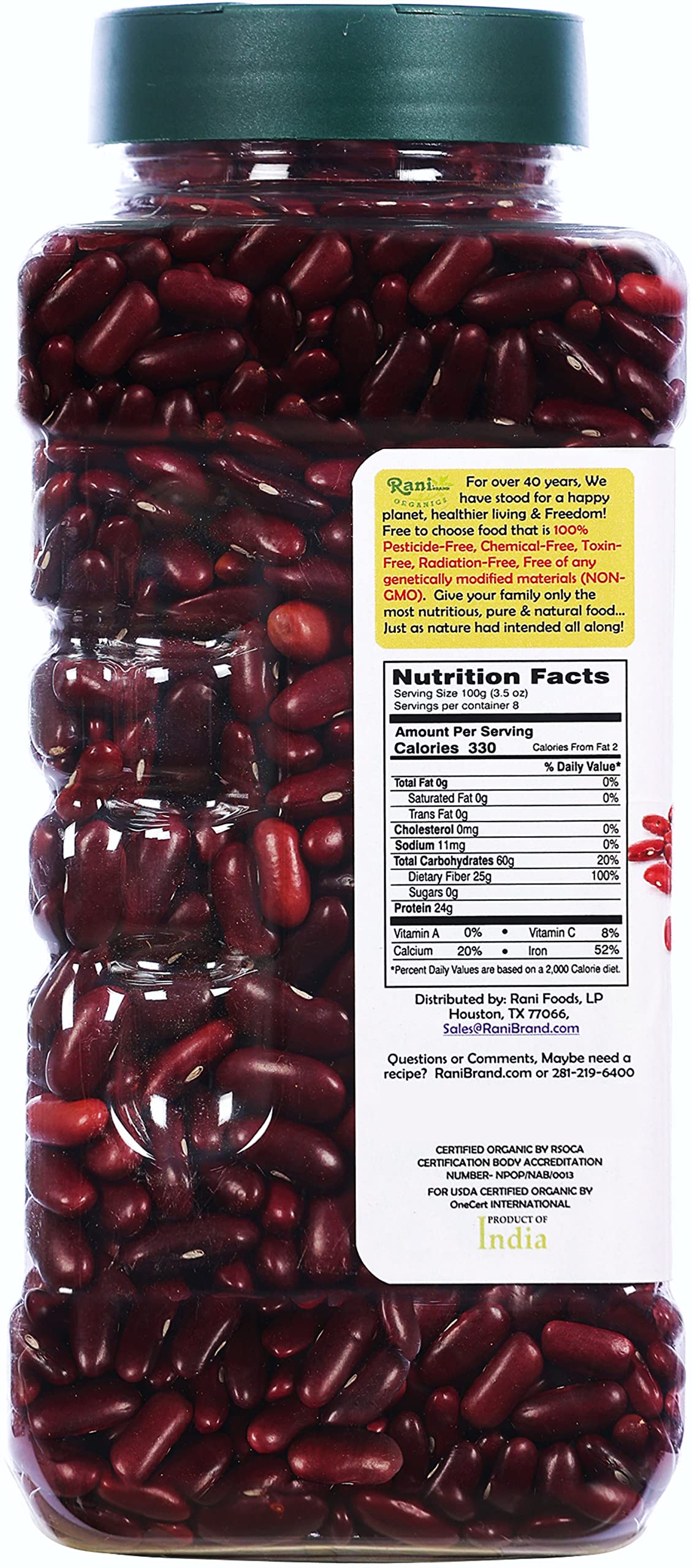 Rani Organic Red Kidney Beans (Rajmah Beans) Light 28oz (800g) PET Jar ~ All Natural | Vegan | Gluten Friendly | NON-GMO | Indian Origin - Image 3