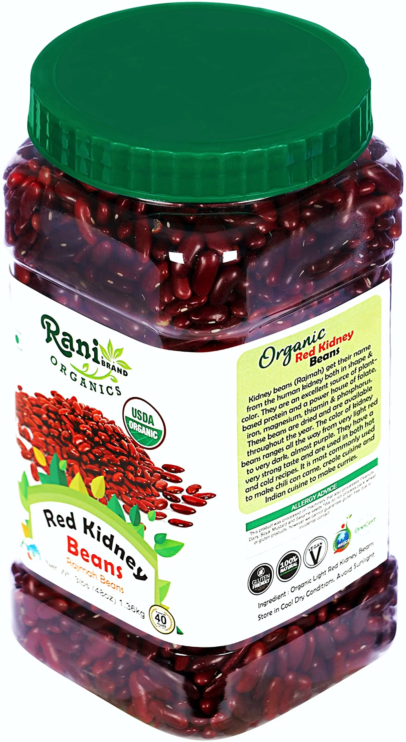 Rani Organic Red Kidney Beans (Rajmah Beans) Light 48oz (3lbs) 1.36kg Bulk PET Jar ~ All Natural | Vegan | Gluten Friendly | NON-GMO | Indian Origin - Image 8