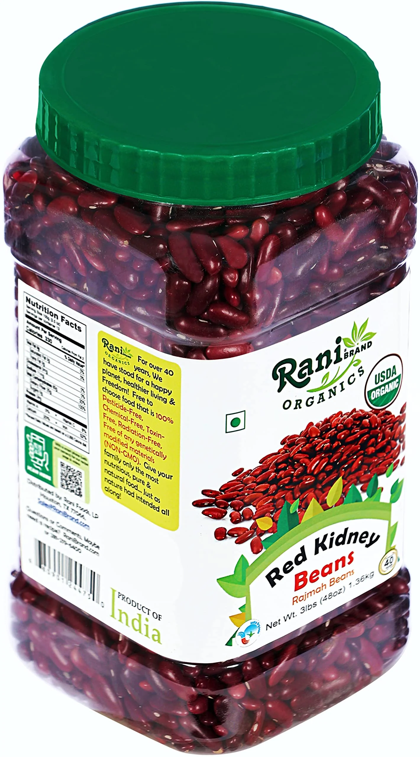 Rani Organic Red Kidney Beans (Rajmah Beans) Light 48oz (3lbs) 1.36kg Bulk PET Jar ~ All Natural | Vegan | Gluten Friendly | NON-GMO | Indian Origin - Image 9