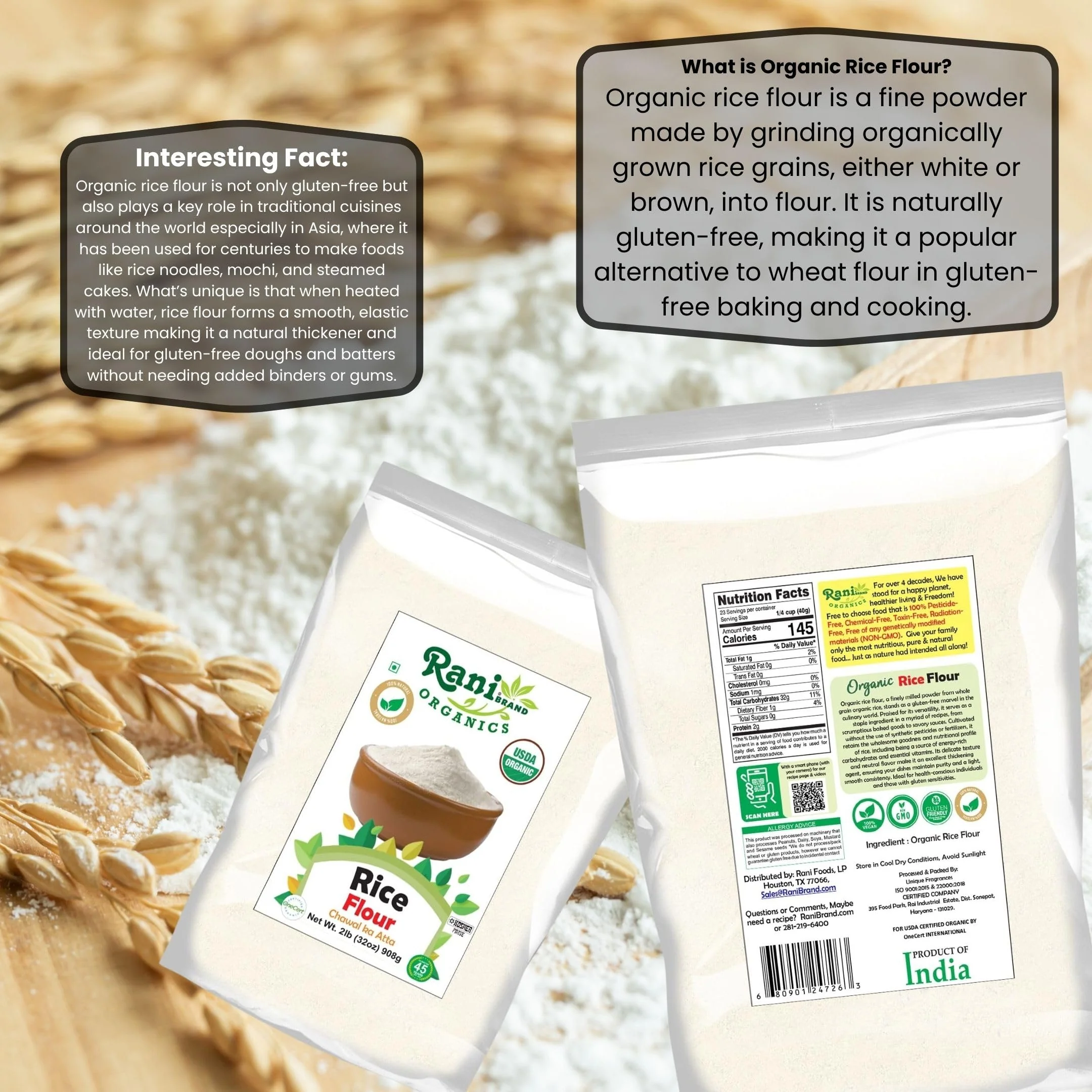 Rani Organic Rice (White) Flour 32oz (2lbs) 908g ~ All Natural | Gluten Friendly | Vegan | NON-GMO | Kosher | Indian Origin | USDA Certified Organic - Image 3