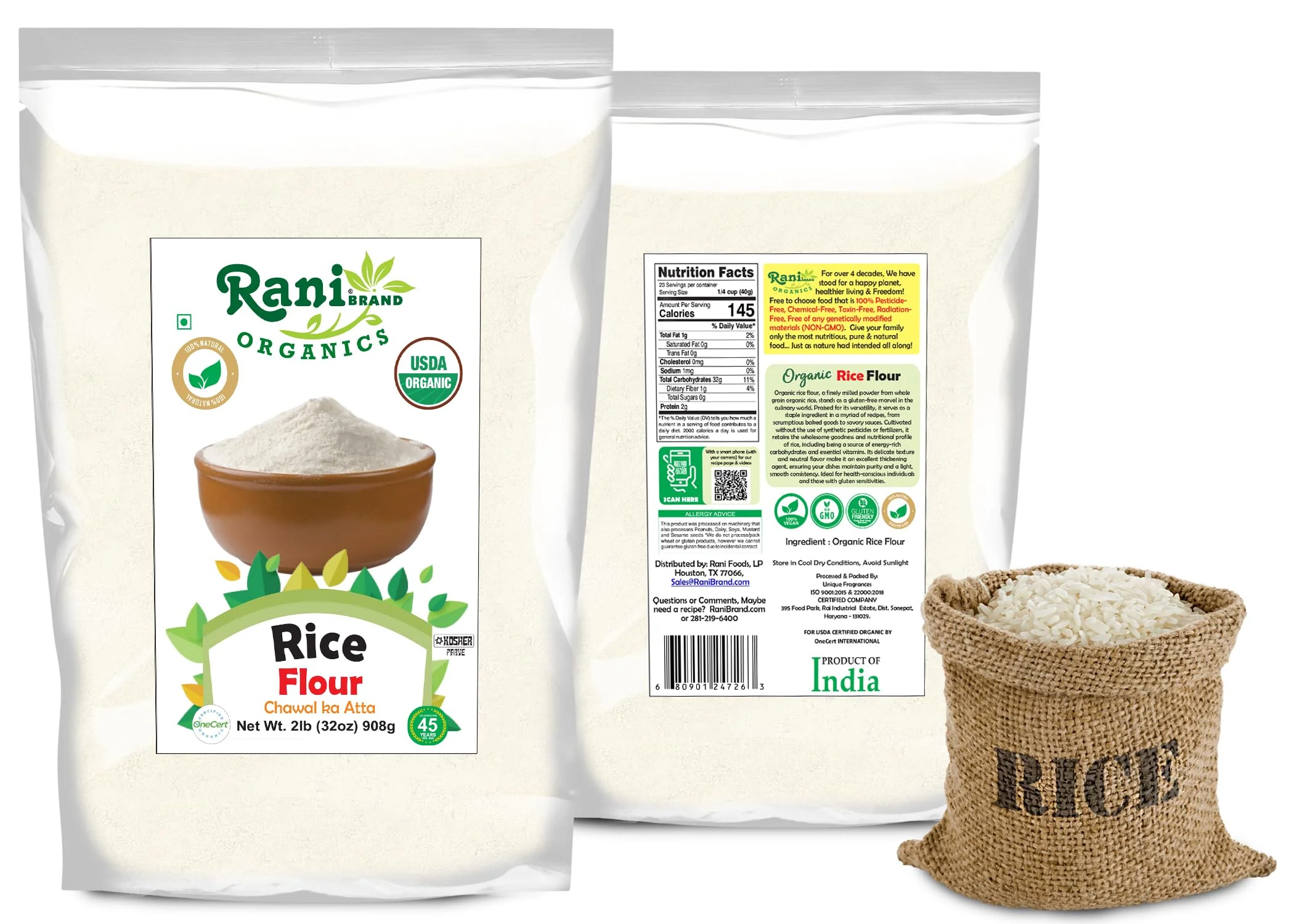 Rani Organic Rice (White) Flour 32oz (2lbs) 908g ~ All Natural | Gluten Friendly | Vegan | NON-GMO | Kosher | Indian Origin | USDA Certified Organic - Image 7