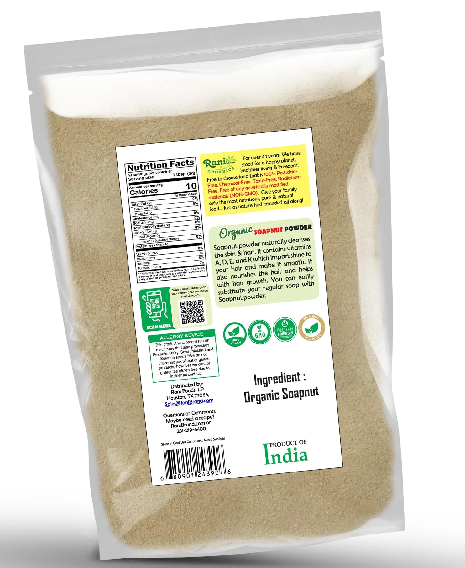 Rani Organic Soapnut Powder (Reetha Ground) 7oz (200g) ~ for Hair & Skin Care | As Laundry Deterget or Household Cleaner | All Natural | Kosher | Indian Origin | USDA Organic Certified - Image 8