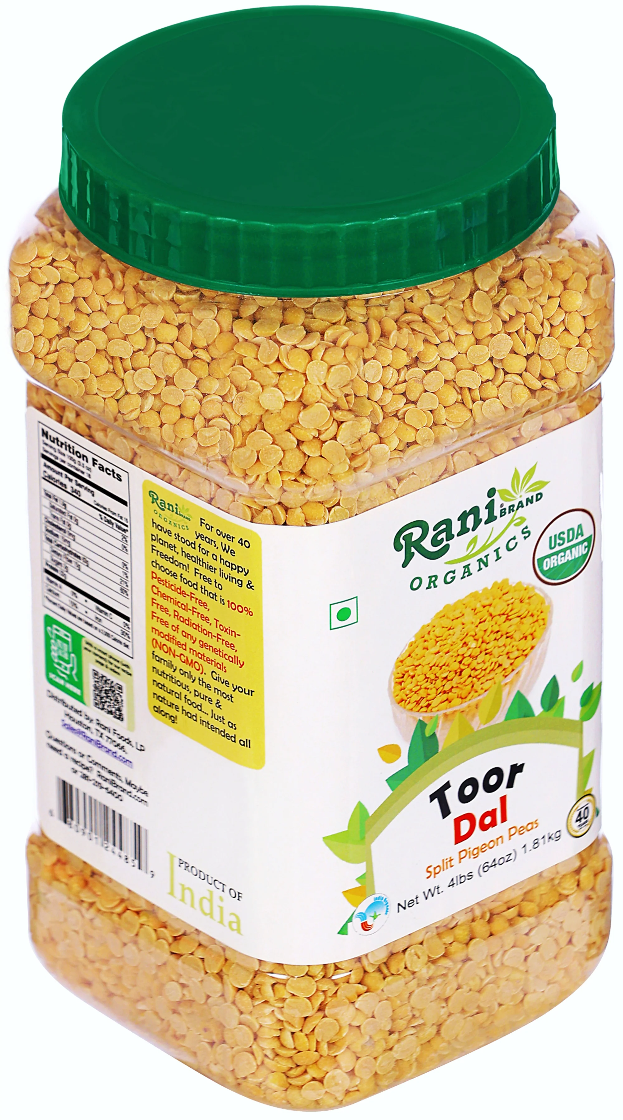 Rani Organic Toor Dal (Split Pigeon Peas) 64oz (4lbs) 1.81kg Bulk PET Jar ~ All Natural | Vegan | Gluten Friendly | NON-GMO | Indian Origin - Image 9