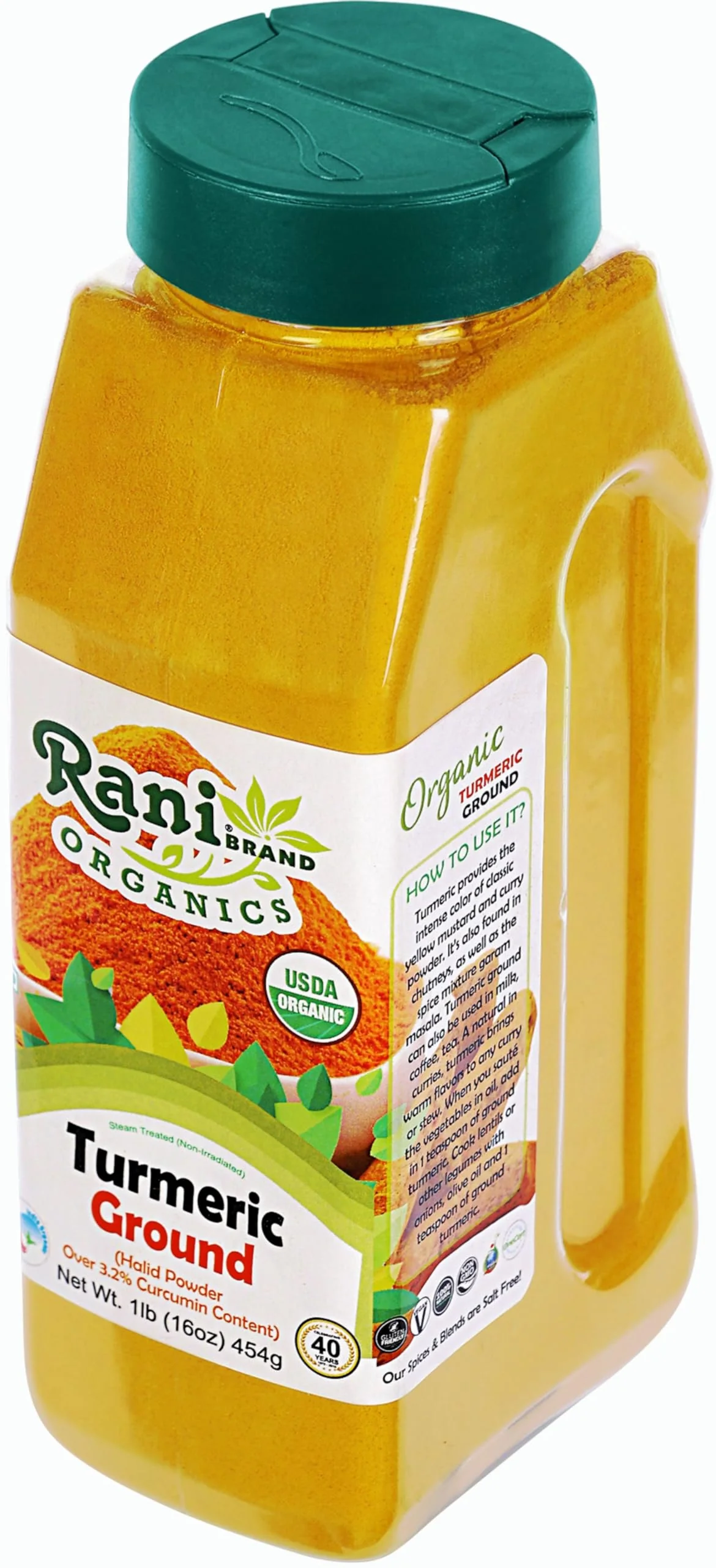 Rani Organic Turmeric (Haldi) Root Powder Spice, (High Curcumin Content) 16oz (1lb) 454g PET Jar ~ All Natural | Vegan | Gluten Friendly | NON-GMO | Kosher | Indian Origin | USDA Certified Organic - Image 7