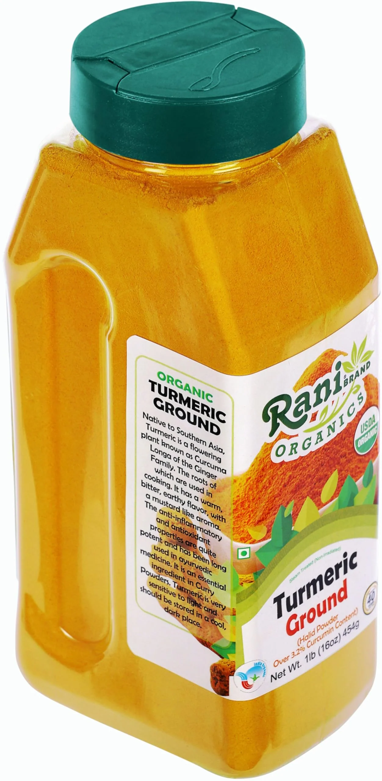 Rani Organic Turmeric (Haldi) Root Powder Spice, (High Curcumin Content) 16oz (1lb) 454g PET Jar ~ All Natural | Vegan | Gluten Friendly | NON-GMO | Kosher | Indian Origin | USDA Certified Organic - Image 8