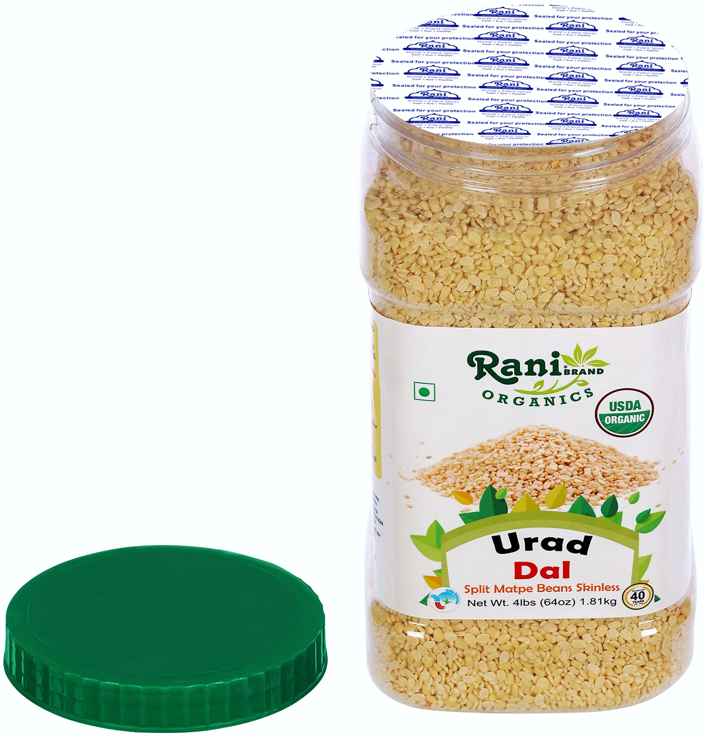 Rani Organic Urid/Urad Dal Chilka Indian Lentils 64oz (4lbs) 1.81kg Bulk PET Jar ~ All Natural | Vegan | Gluten Friendly | NON-GMO | Indian Origin - Image 6