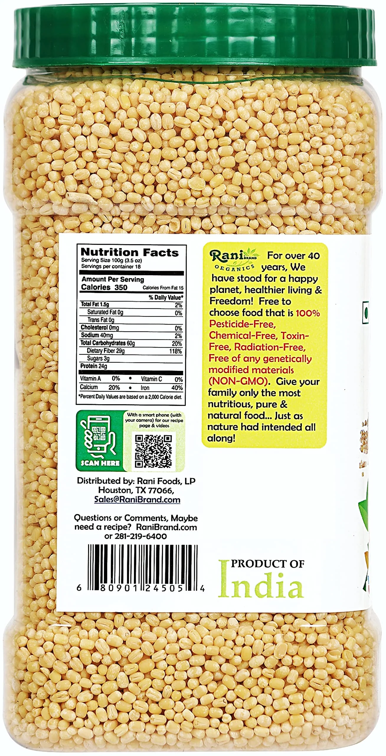 Rani Organic Urid/Urad Whole Gota Indian Lentils 64oz (4lbs) 1.81kg Bulk PET Jar ~ All Natural | Vegan | Gluten Friendly | NON-GMO | Indian Origin - Image 3