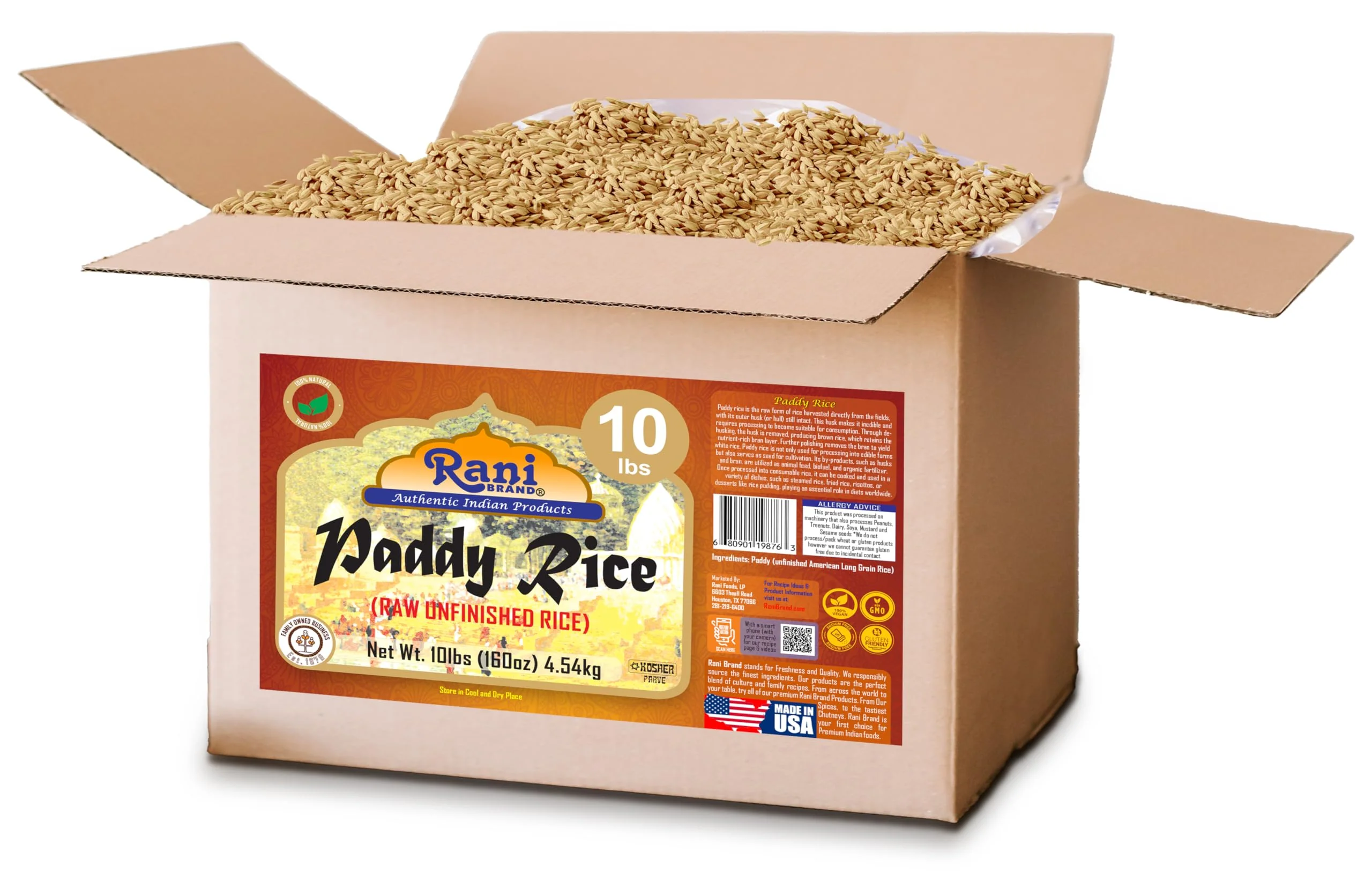 Rani Paddy Rice (Raw Unfinished Rice) 10lbs (160oz) 4.54kg Bulk Box ~ All Natural | Vegan | Gluten Friendly | NON-GMO | Kosher | Product of USA - Image 5