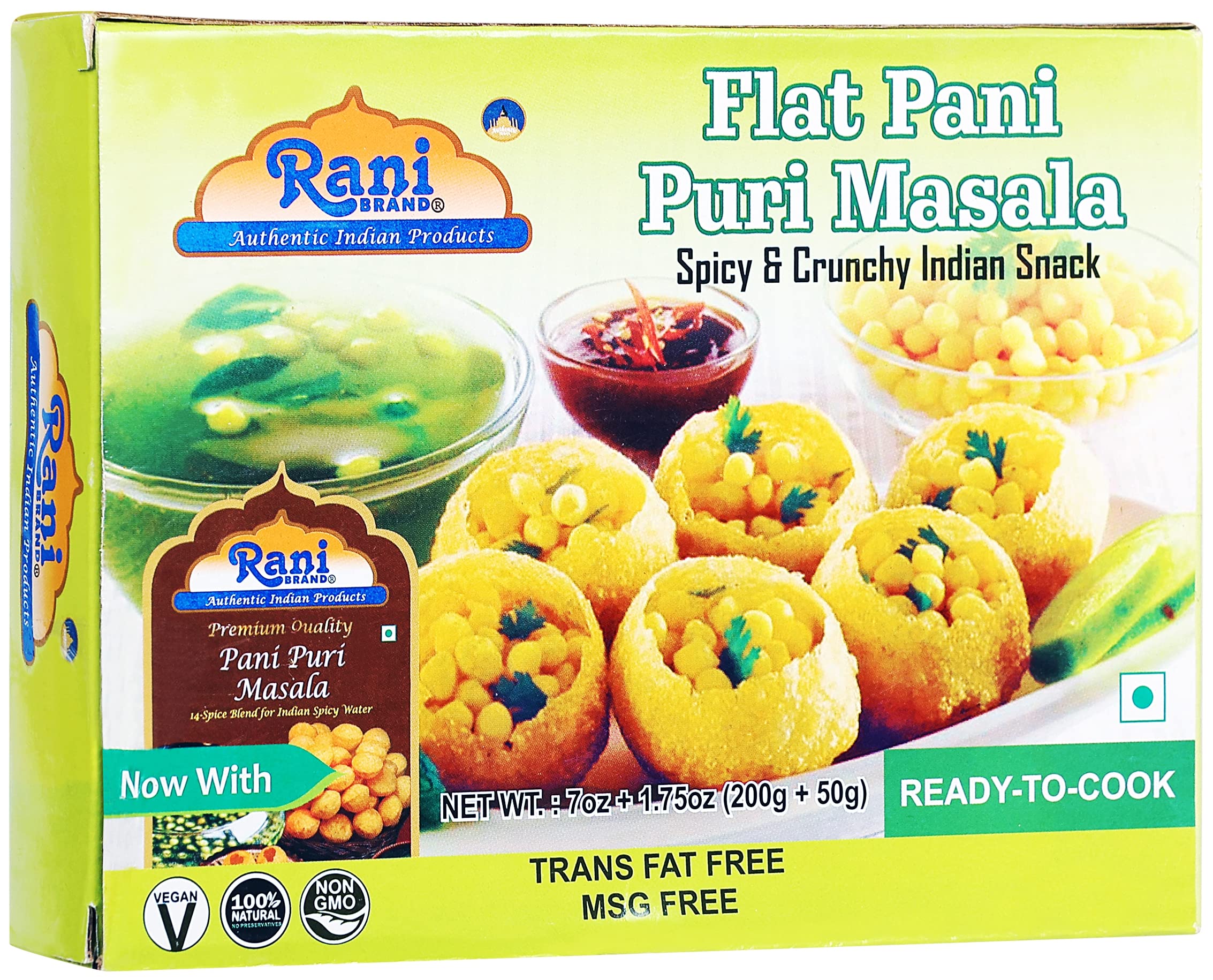 Rani Pani Puri Coins (Uncooked, Microwaveable wheat and Semolina Coins) 7oz (200g) with Pani Puri Masala (14-Spice Blend for Indian Spicy Water) 1.75oz (50g) ~ All Natural | Vegan | NON-GMO - Image 3