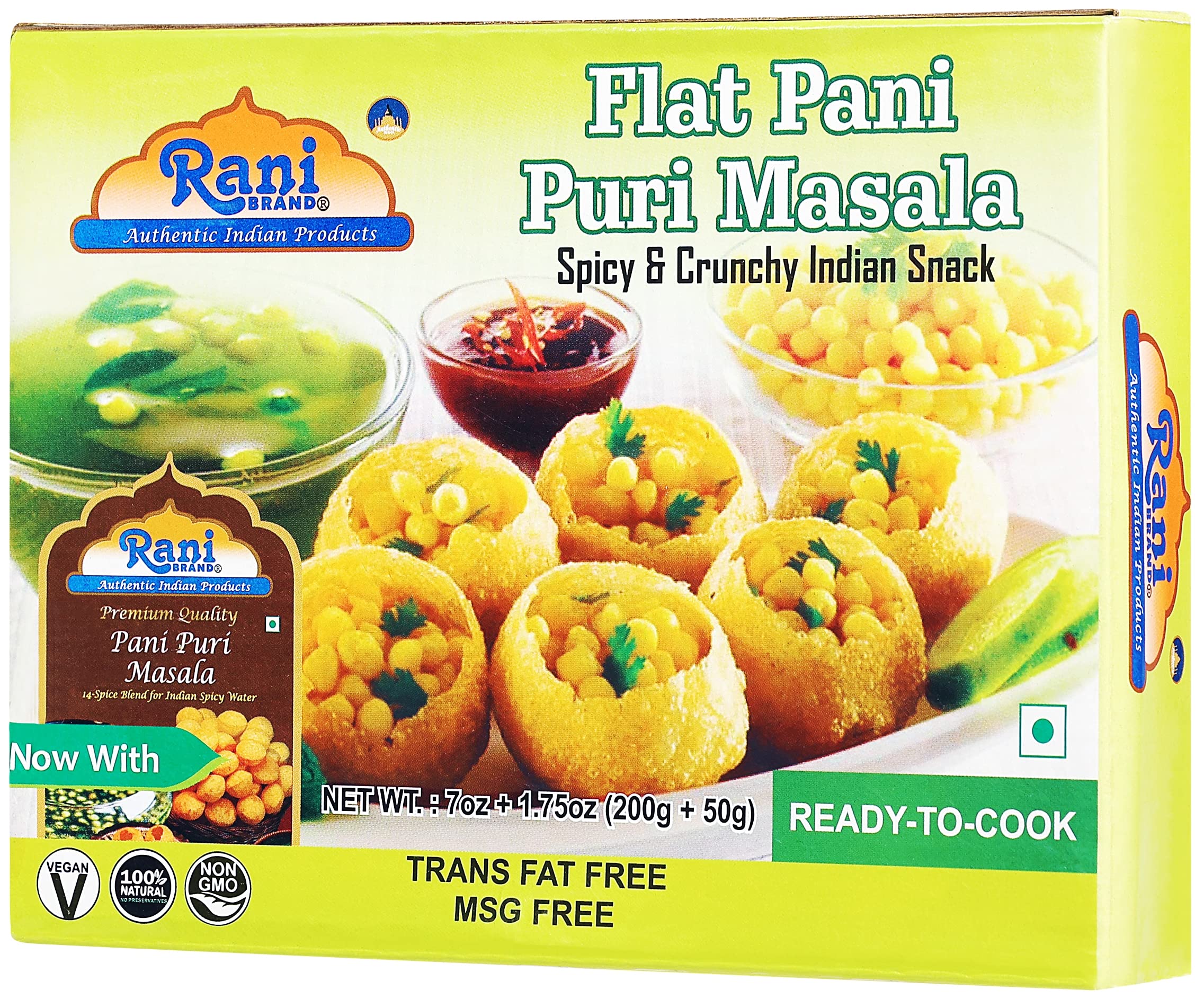Rani Pani Puri Coins (Uncooked, Microwaveable wheat and Semolina Coins) 7oz (200g) with Pani Puri Masala (14-Spice Blend for Indian Spicy Water) 1.75oz (50g) ~ All Natural | Vegan | NON-GMO - Image 4