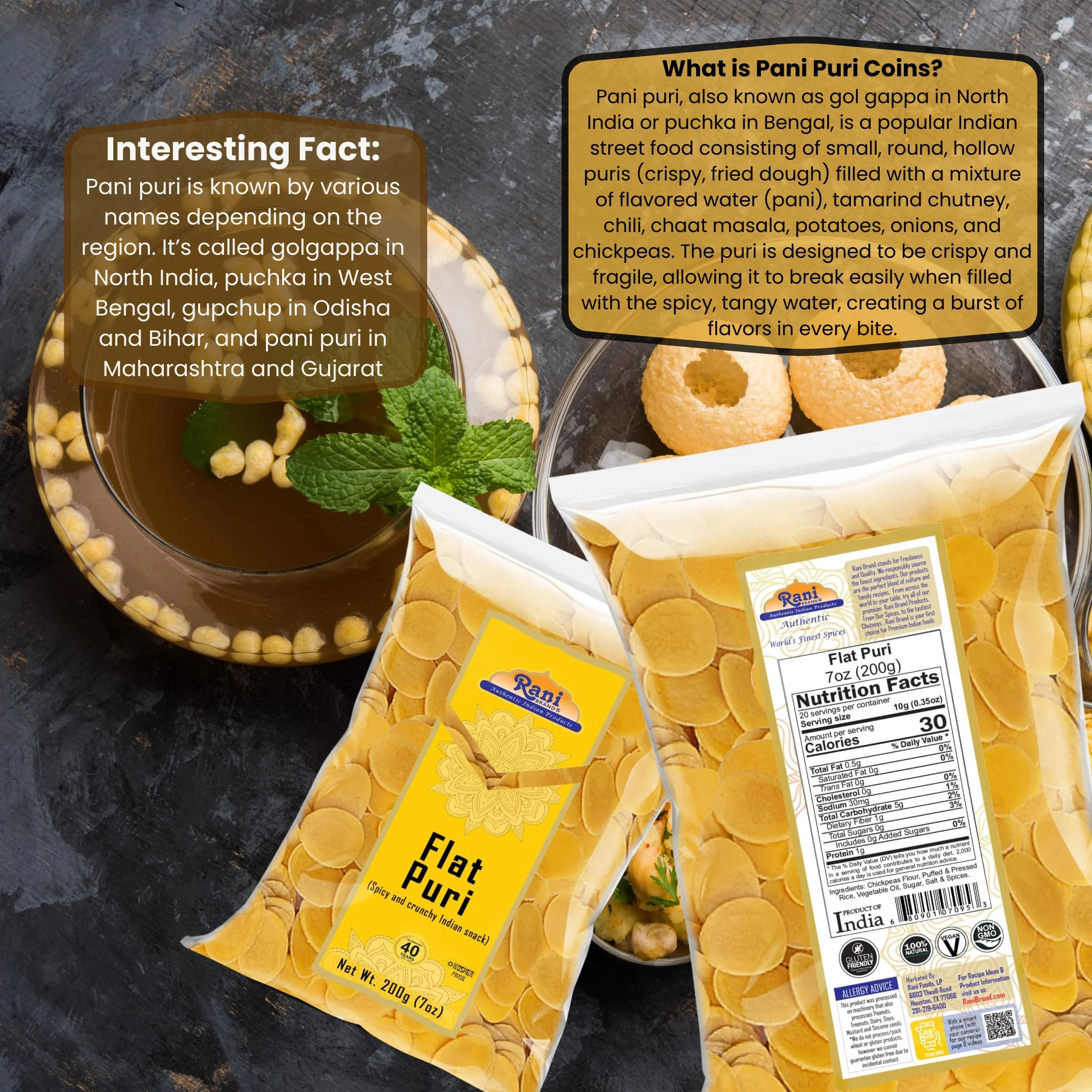 Rani Pani Puri Coins 7oz (200g) 80-85 Coins ~ Uncooked, Microwaveable wheat and Semolina Coins ~ All Natural | Vegan | NON-GMO | Kosher - Image 3