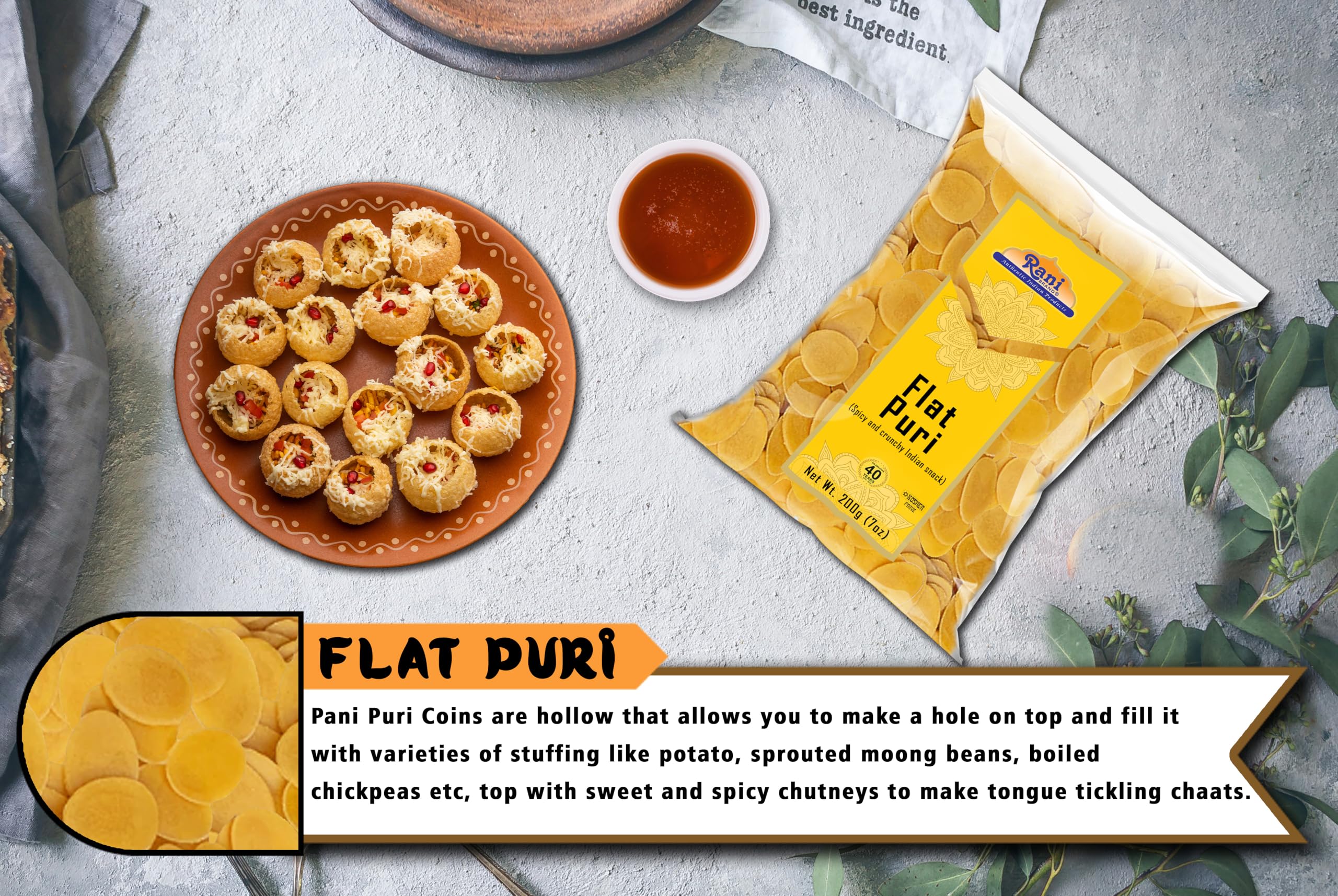 Rani Pani Puri Coins 7oz (200g) 80-85 Coins ~ Uncooked, Microwaveable wheat and Semolina Coins ~ All Natural | Vegan | NON-GMO | Kosher - Image 6