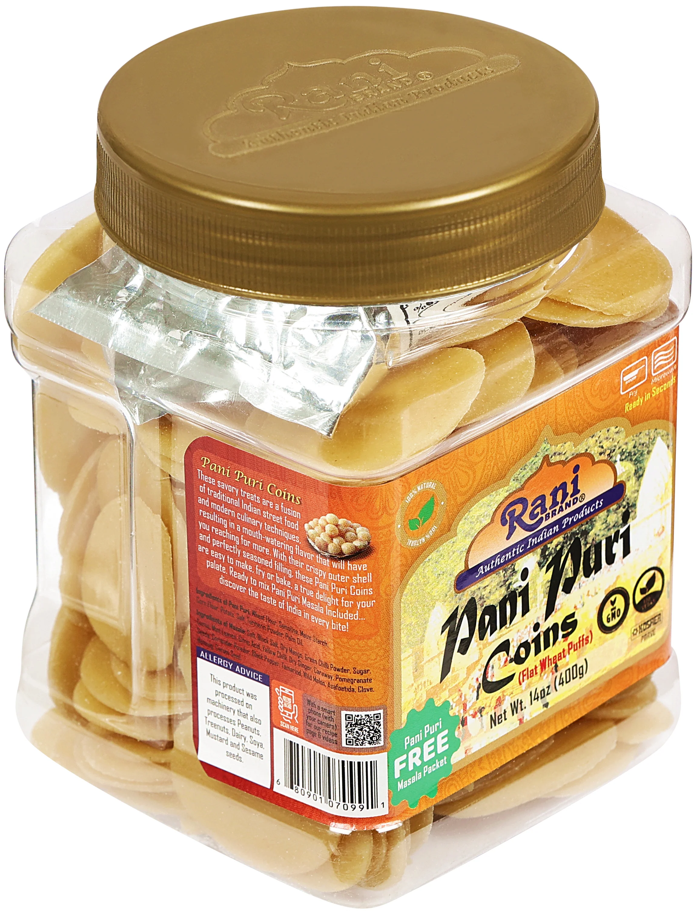 Rani Pani Puri Coins (Uncooked, Microwaveable Wheat Semolina Coins) 14oz (400g) w/Pani Puri Masala (14-Spice Blend for Indian Spicy Water) 1.75oz (50g) ~ All Natural | Vegan | NON-GMO | Kosher - Image 8