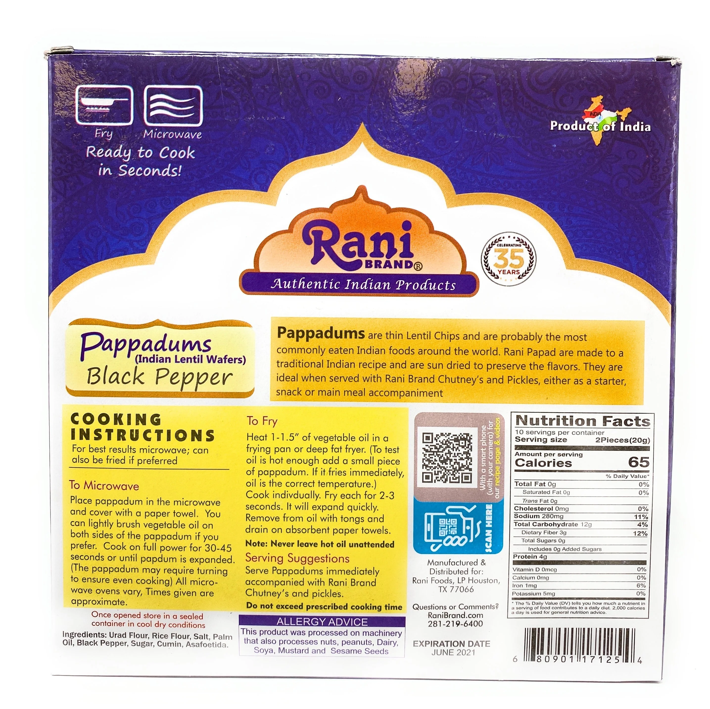 Rani Pappadums (Indian Lentil Wafer Snack) Black Pepper Papad 7oz (200g) Approximately 15pc, 7 inches, Pack of 12 ~ All Natural | Gluten Friendly | NON-GMO - Image 3