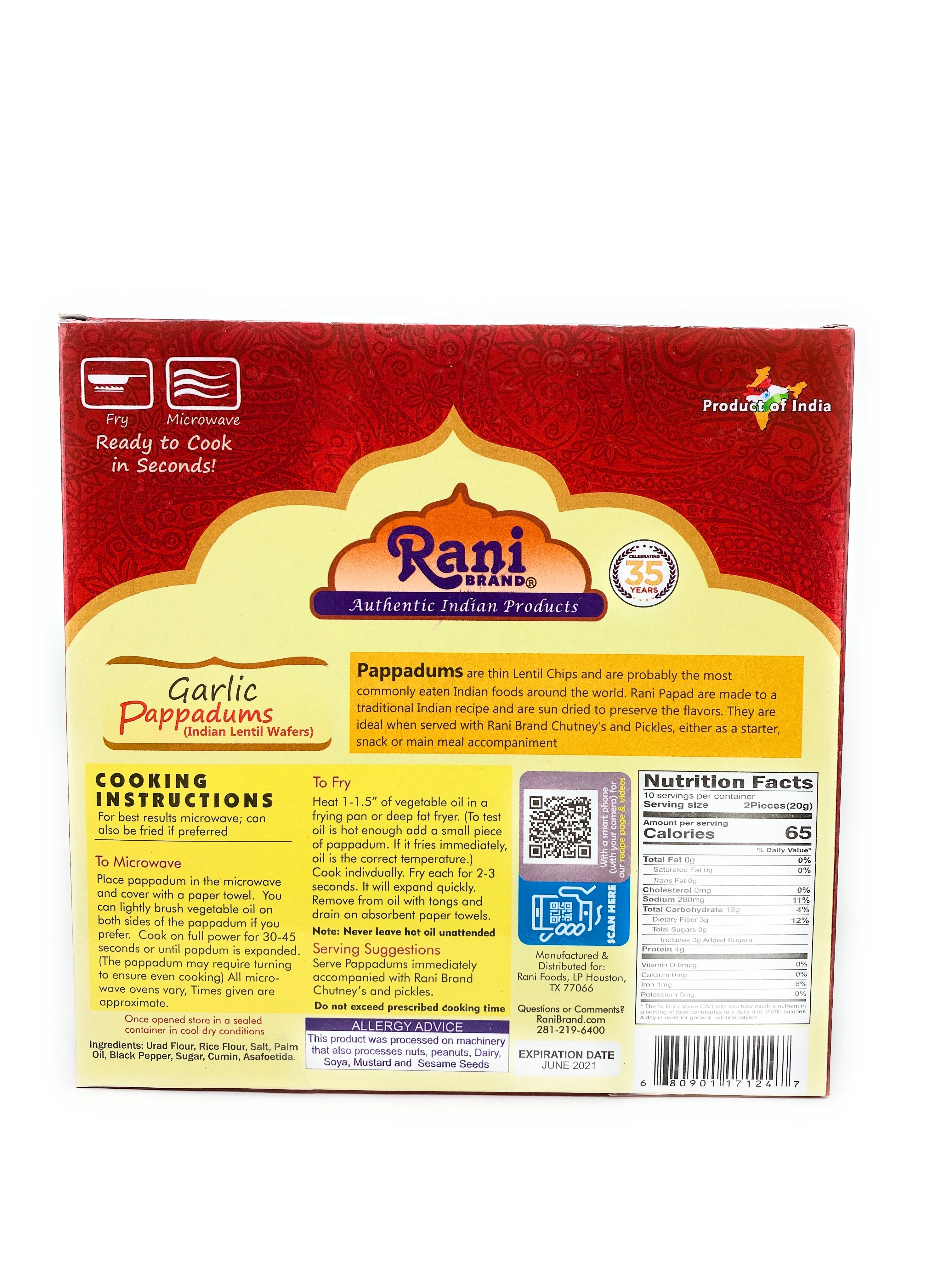 Rani Pappadums (Indian Lentil Wafer Snack) Garlic Papad 7oz (200g) Approximately 15pc, 7 inches ~ All Natural | Gluten Friendly | NON-GMO | Vegan | Indian Origin - Image 3
