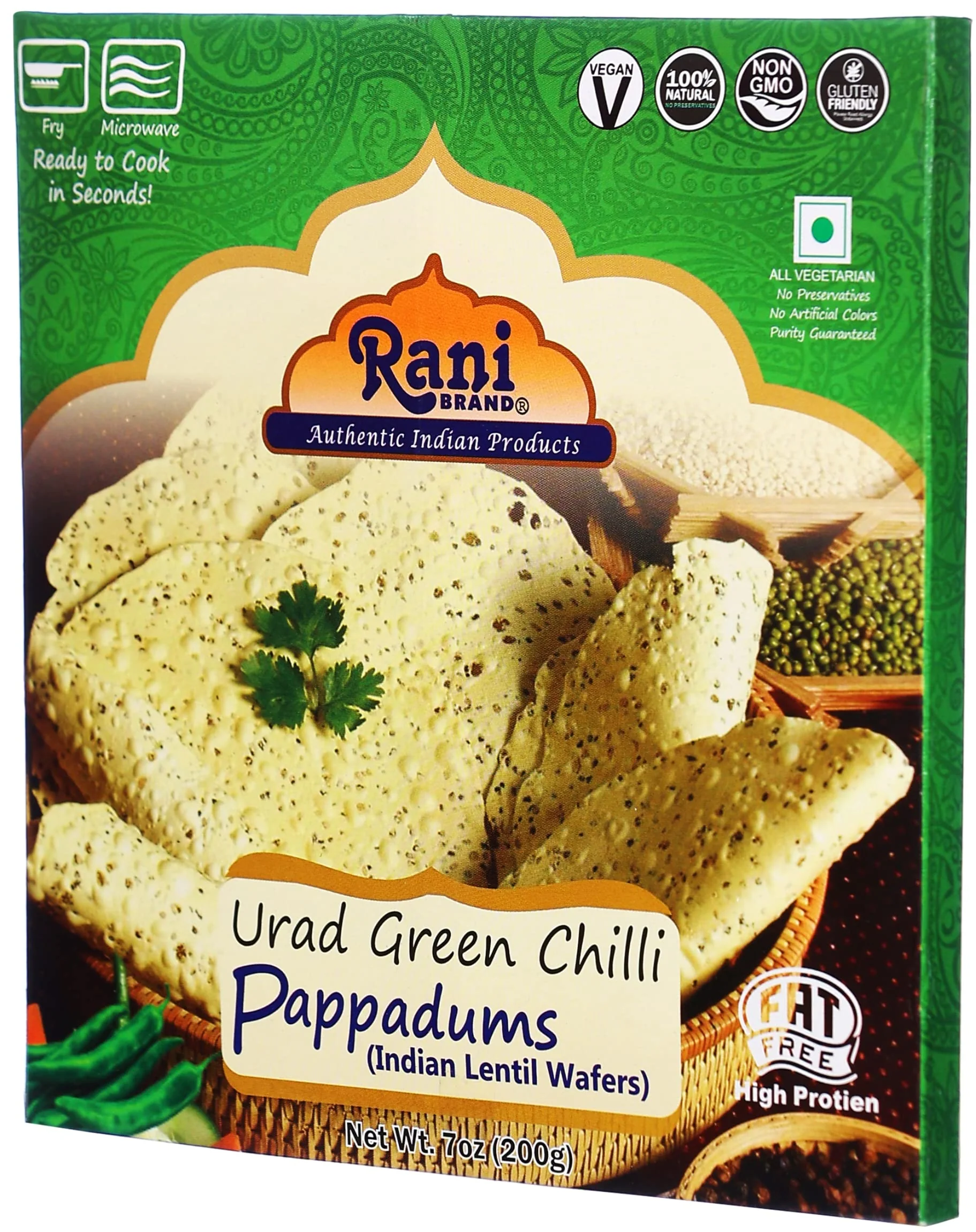 Rani Pappadums (Indian Lentil Wafer Snack) Green Chilli Papad 7oz (200g) Approximately 15pc, 7 inches ~ All Natural | Gluten Friendly | NON-GMO | Vegan | Indian Origin - Image 6