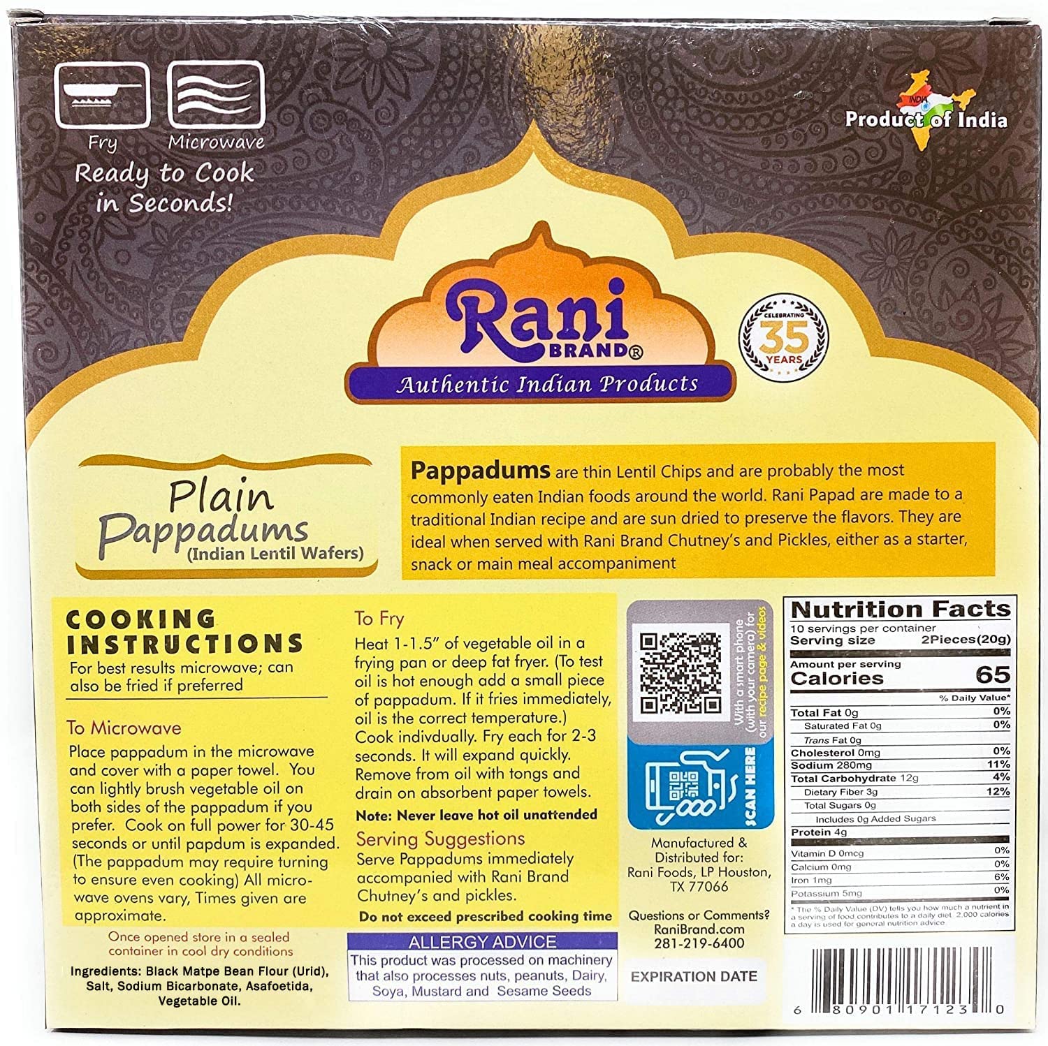Rani Pappadums (Indian Lentil Wafer Snack) Plain Papad 7oz (200g) Approximately 15pc, 7 inches, Pack of 12 ~ All Natural | Gluten Friendly | NON-GMO - Image 3