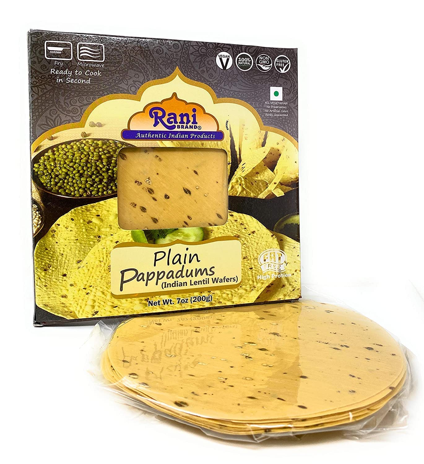 Rani Pappadums (Indian Lentil Wafer Snack) Plain Papad 7oz (200g) Approximately 15pc, 7 inches, Pack of 12 ~ All Natural | Gluten Friendly | NON-GMO - Image 4
