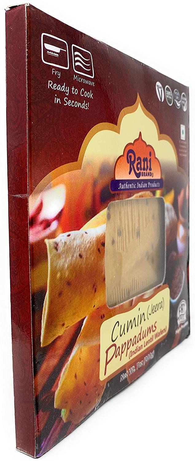 Rani Pappadums (Indian Lentil Wafer Snack) Jeera (Cumin) Papad 7oz (200g) Approximately 15pc, 7 inches, Pack of 2 ~ All Natural | Gluten Friendly - Image 4