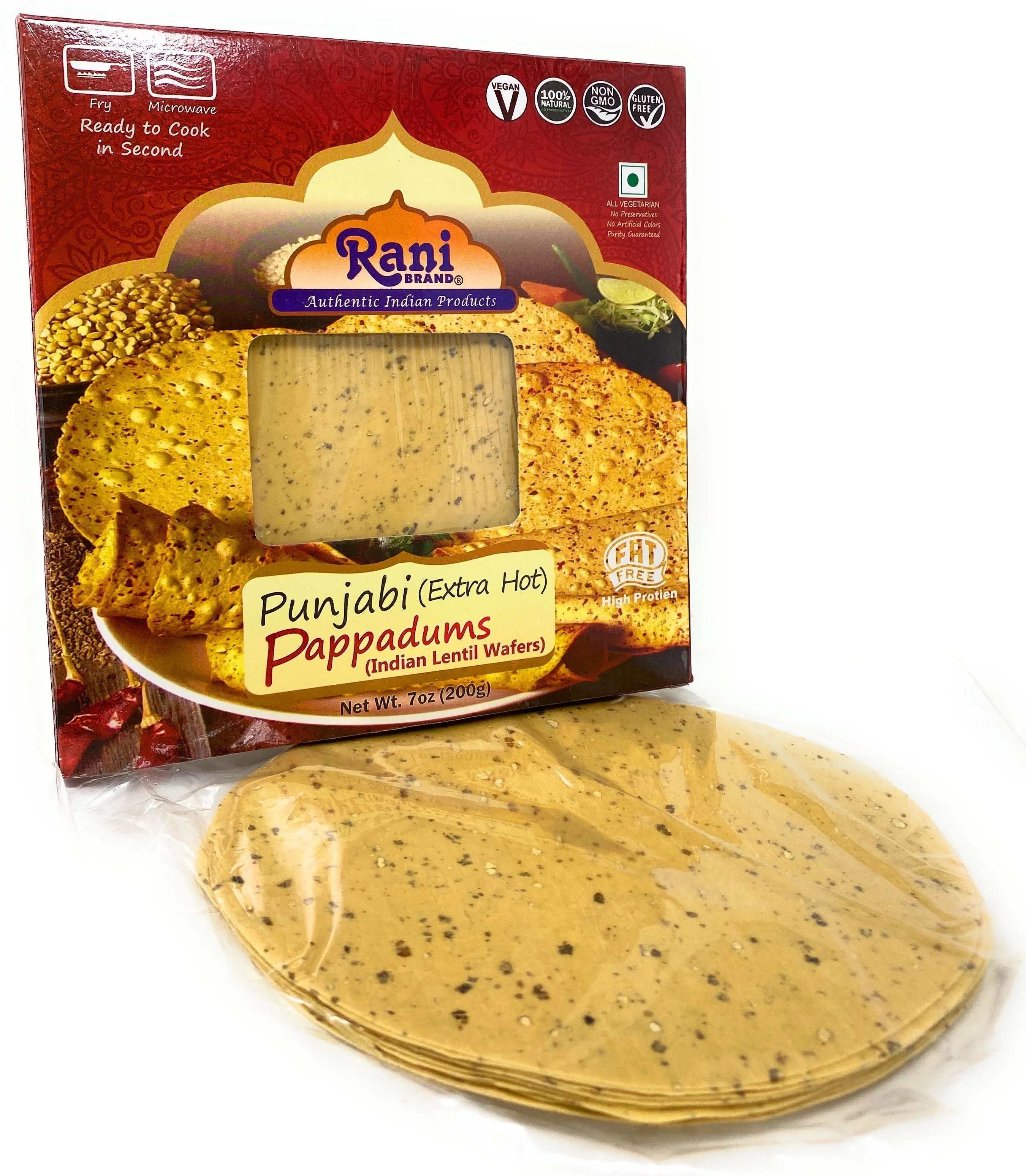 Rani Pappadums (Indian Lentil Wafer Snack) Punjabi Papad - Extra Hot, 7oz (200g) Approximately 15pc, 7 inches, Pack of 12 ~ All Natural | Gluten Friendly | NON-GMO | Vegan - Image 5