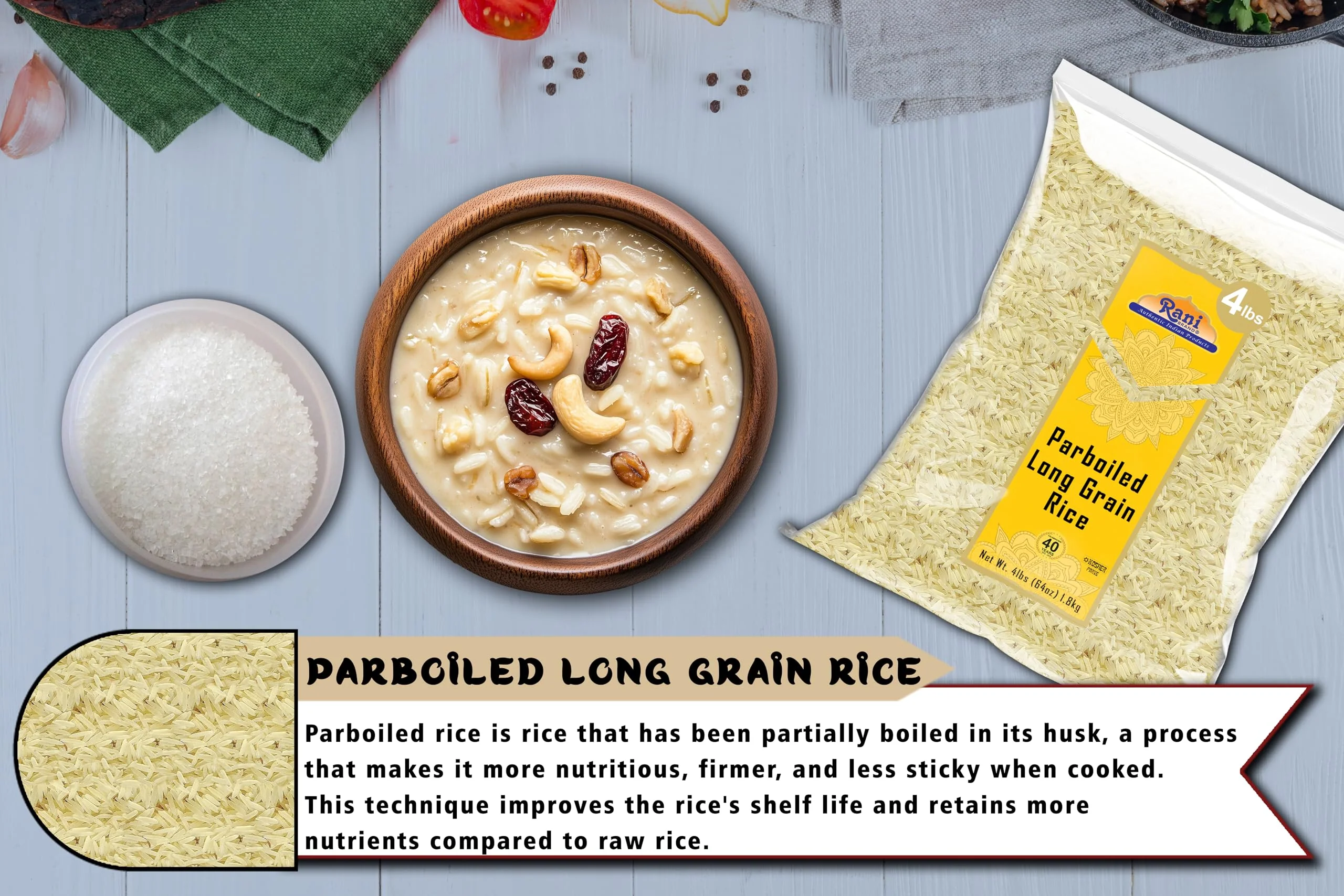 Rani Parboiled Long Grain Rice 64oz (4lbs) 1.81kg Bulk ~ All Natural | Gluten Friendly | Vegan | Non-GMO | Kosher | Product of USA - Image 6