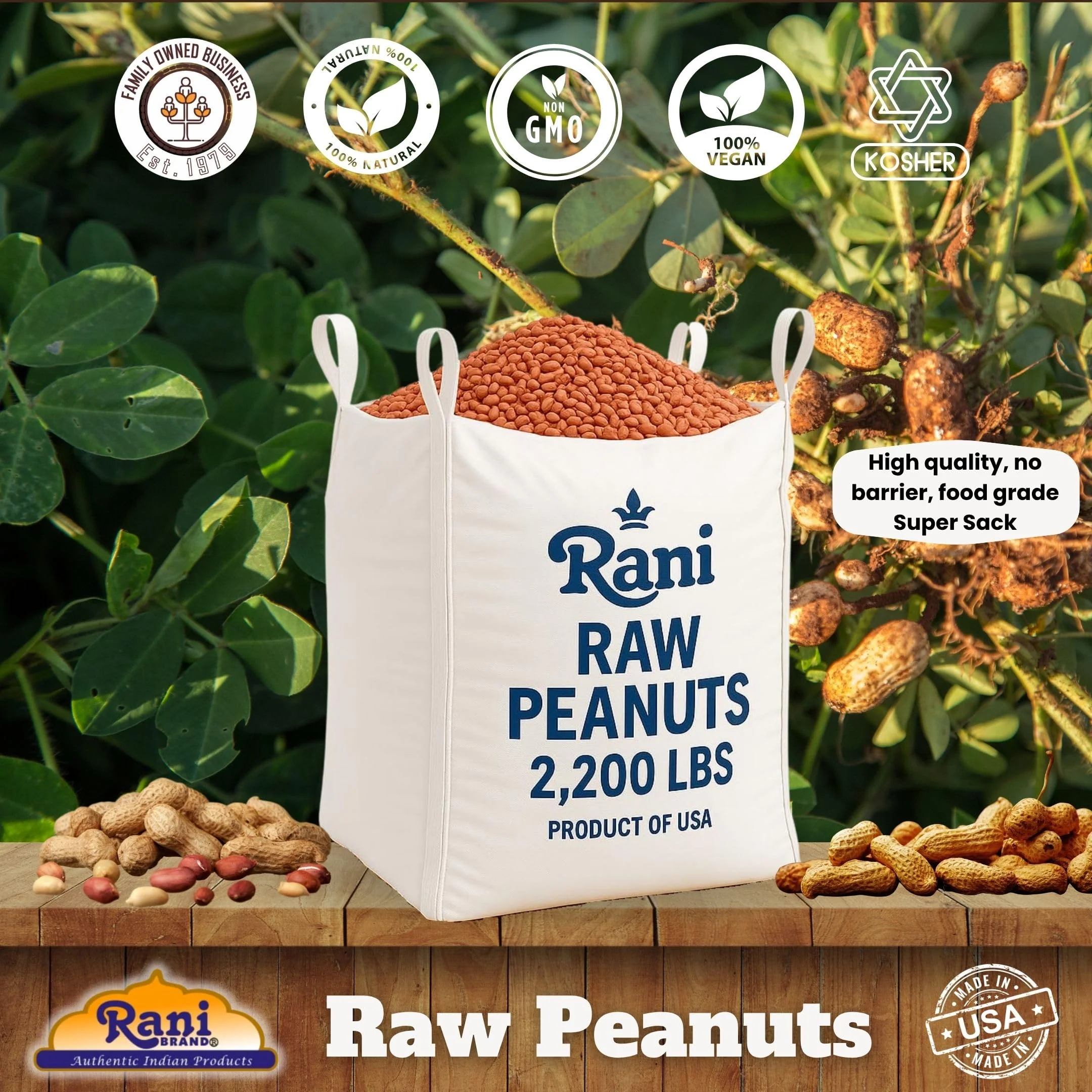 Rani Peanuts, Raw Whole With Skin (uncooked, unsalted) 2200lbs (35200oz) 998kg Super Sack ~ All Natural | Vegan | Gluten Friendly | Fresh Product of USA ~ Spanish Grade Groundnut/Red-skin - Image 4
