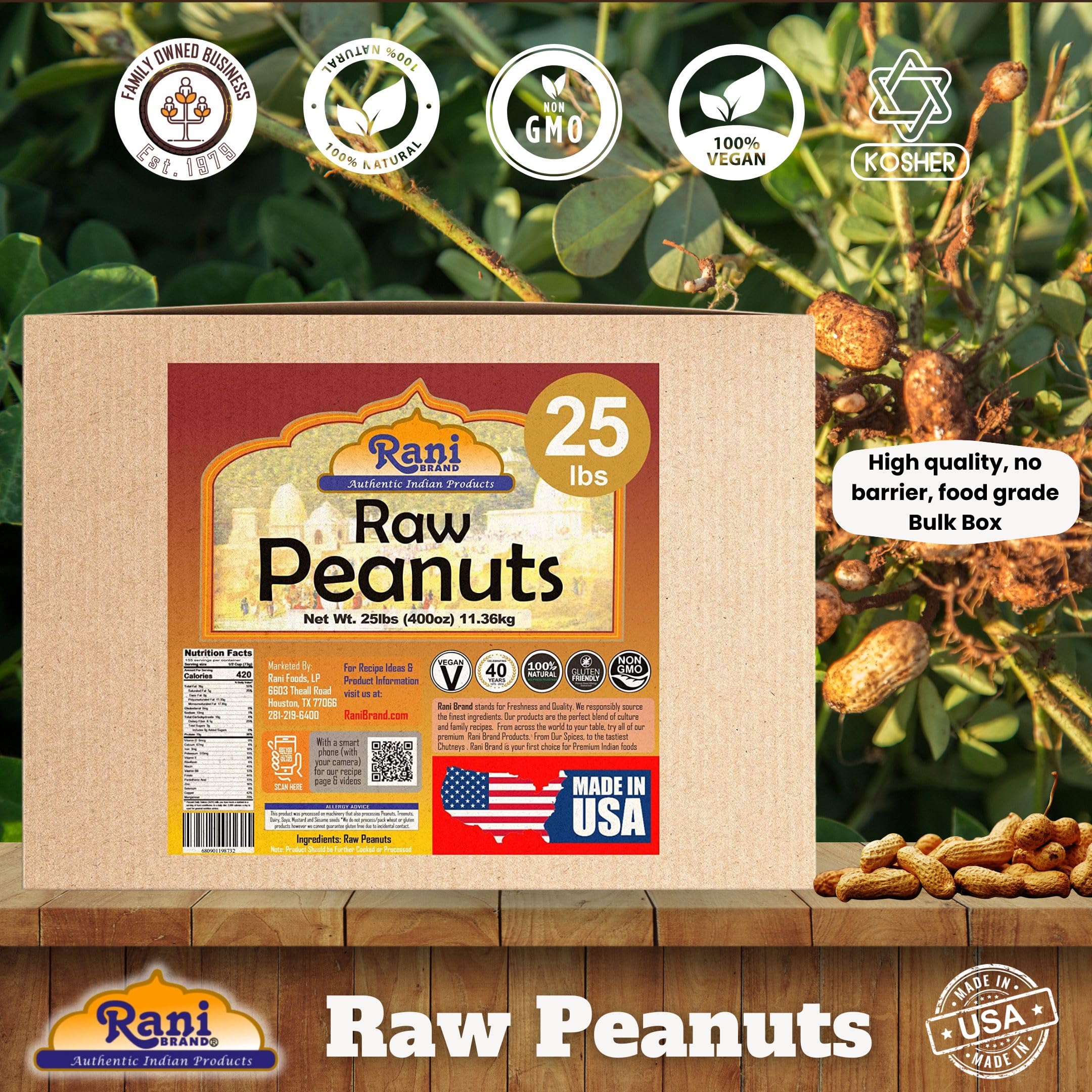 Rani Peanuts, Raw Whole With Skin (uncooked, unsalted) 25lbs (400oz) Bulk Box, 80 cases per Pallet ~ All Natural | Vegan | Gluten Friendly | Fresh Product of USA ~ Spanish Grade Groundnut/Red-skin - Image 4