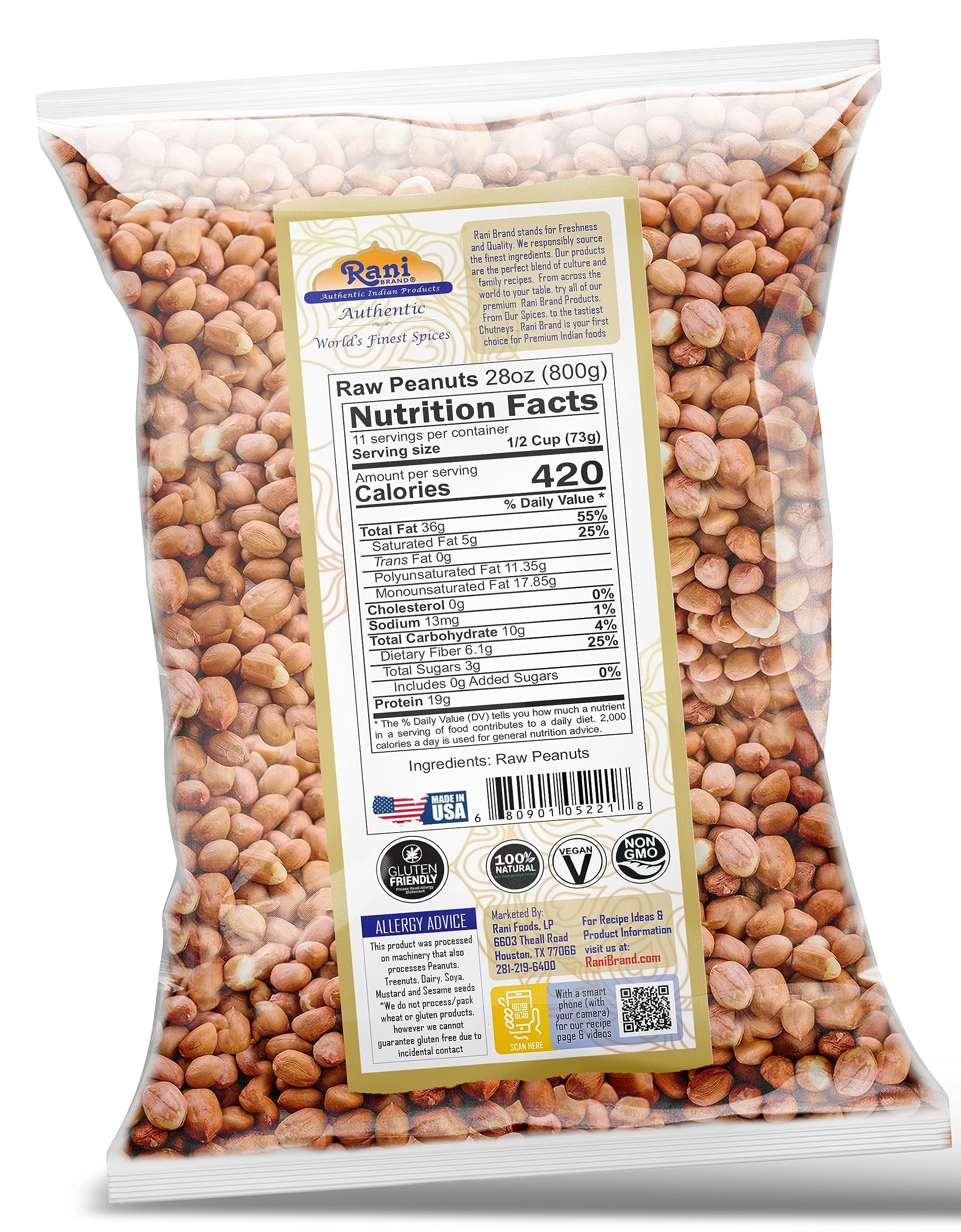 Rani Peanuts Raw Whole With Skin (uncooked, unsalted) 28oz (800g) ~ All Natural | Gluten Friendly | Kosher | Product of USA ~ Spanish Grade Groundnut/Red-skin - Image 8