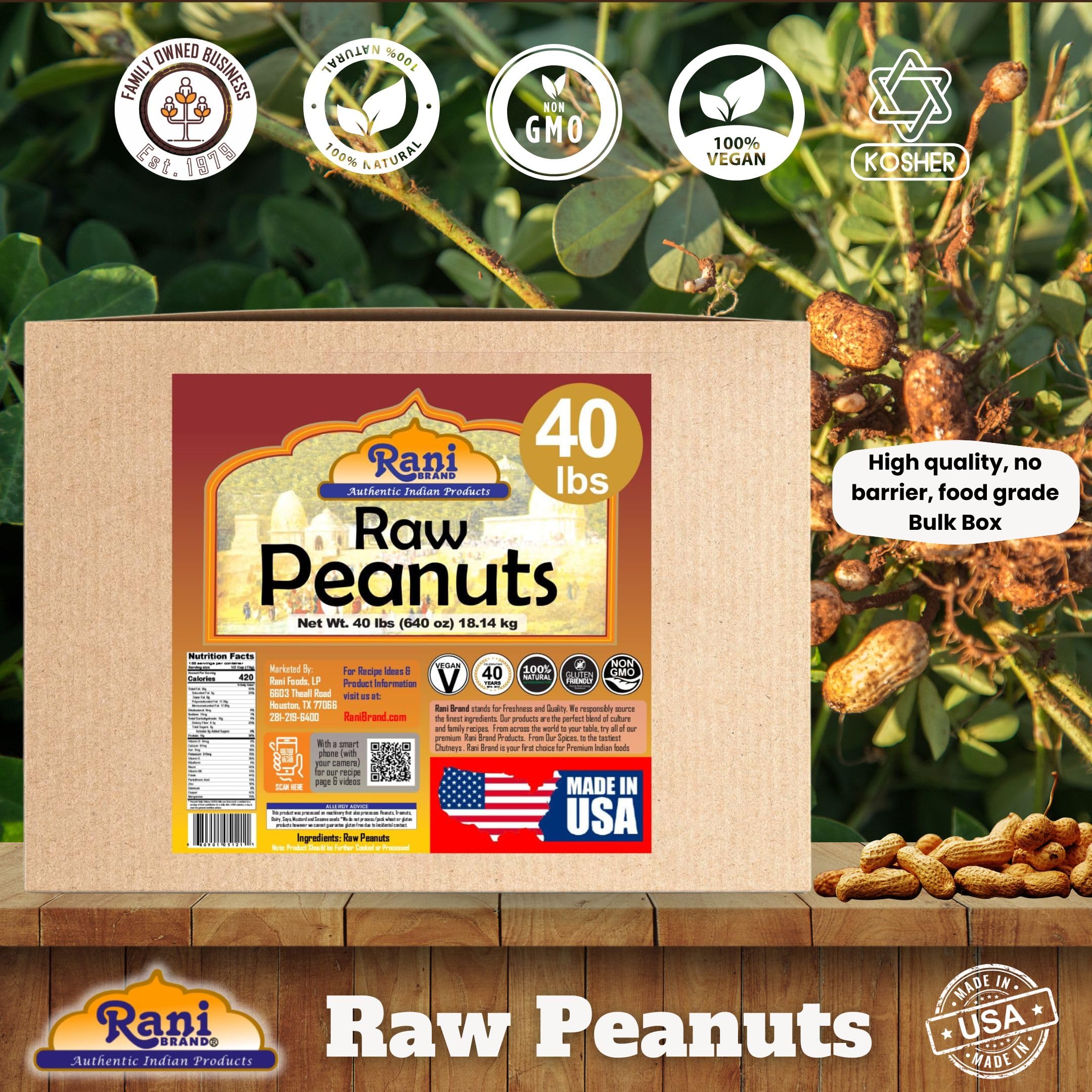 Rani Peanuts, Raw Whole With Skin (uncooked, unsalted) 40lbs (600oz) Bulk Box, 50 cases per Pallet ~ All Natural | Vegan | Gluten Friendly | Fresh Product of USA ~ Spanish Grade Groundnut/Red-skin - Image 4