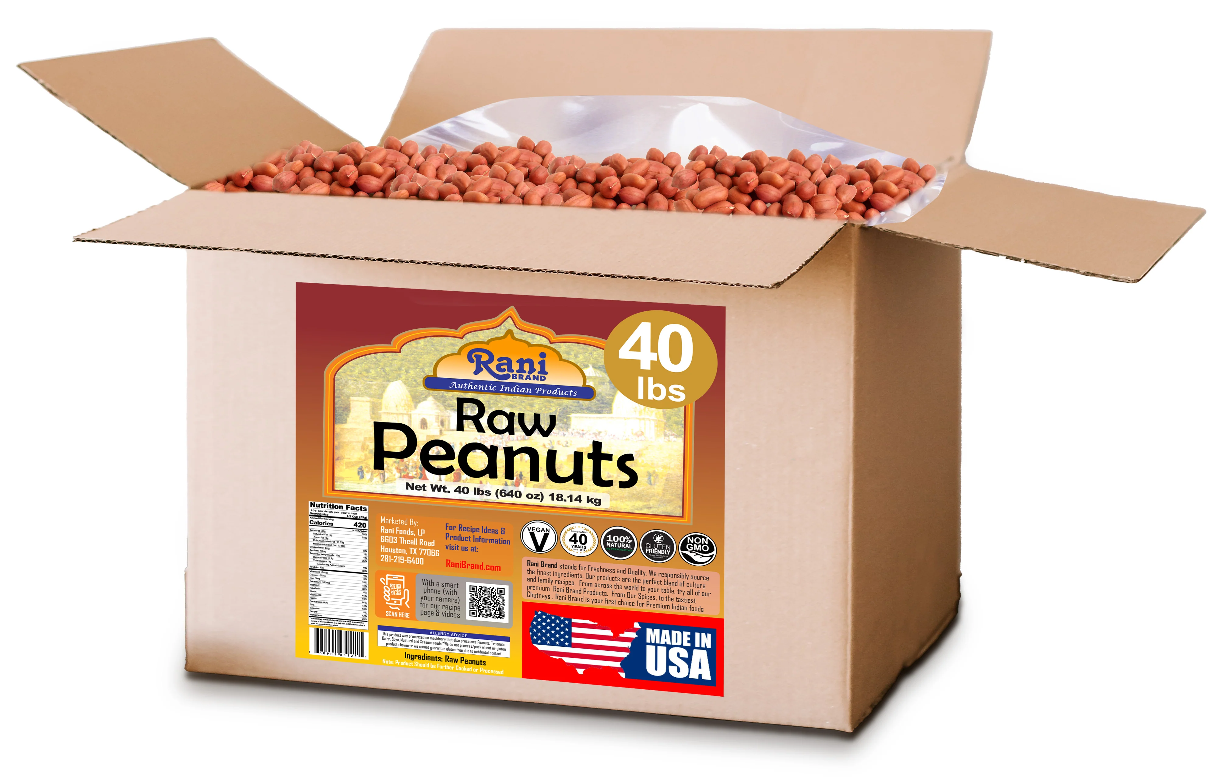 Rani Peanuts, Raw Whole With Skin (uncooked, unsalted) 40lbs (640oz) 18.14kg Bulk Box ~ All Natural | Vegan | Gluten Friendly | Fresh Product of USA - Image 5