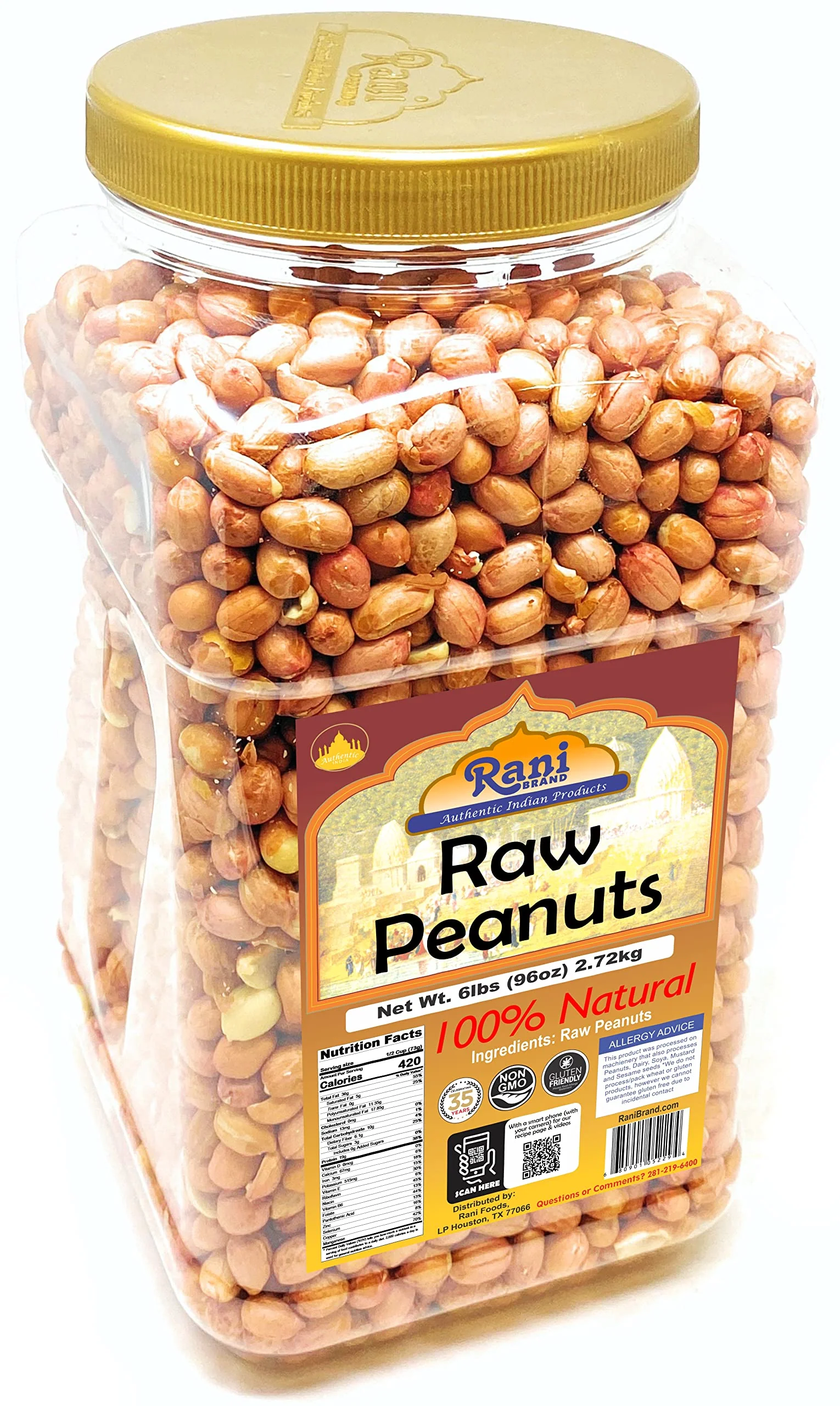 Rani Peanuts, Raw Whole With Skin (uncooked, unsalted) 96oz (6lbs) 2.72kg Bulk PET Jar ~ All Natural | Vegan | Gluten Friendly | Fresh Product of USA ~ Spanish Grade Groundnut / Red-skin - Image 5