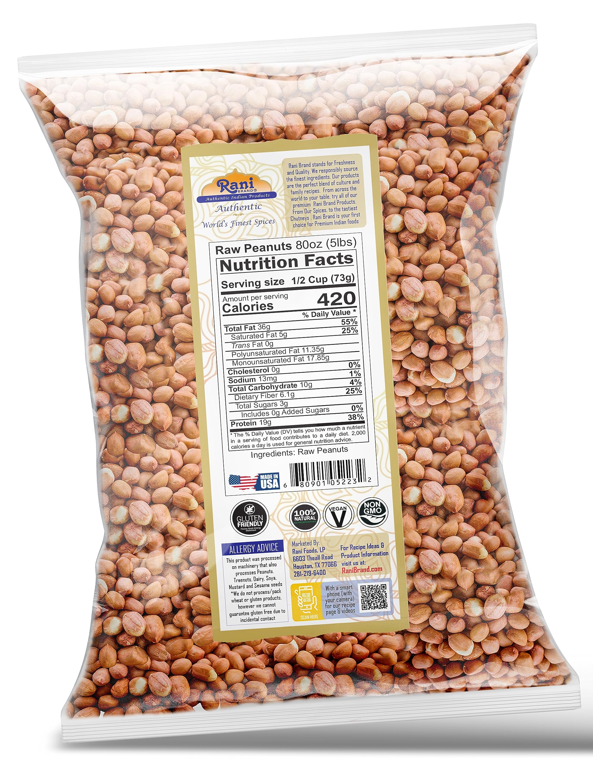 Rani Peanuts, Raw Whole With Skin (uncooked, unsalted) 80oz (5lbs) 2.27kg Bulk ~ All Natural | Vegan | Kosher | Gluten Friendly | Fresh Product of USA - Image 8
