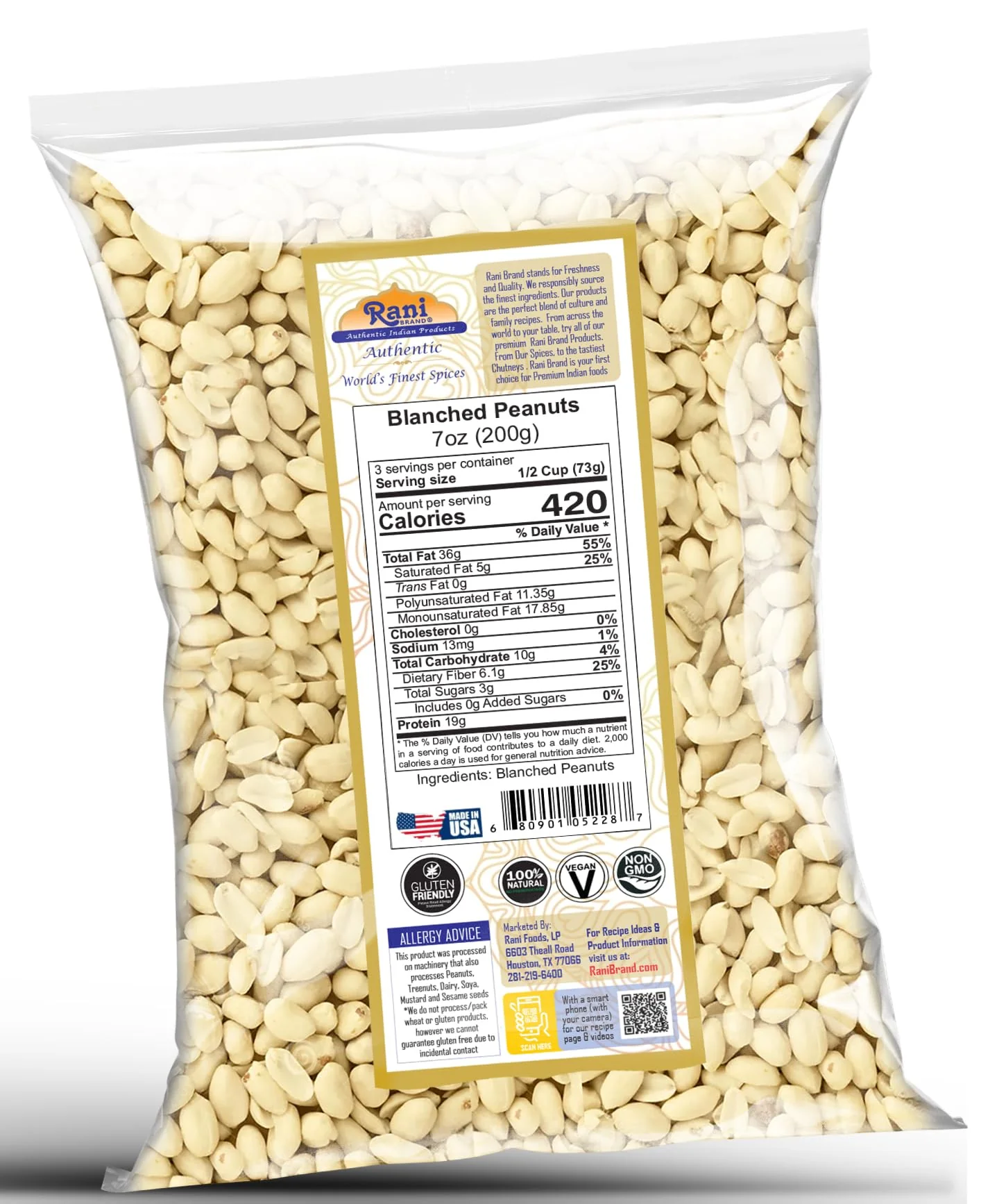 Rani Peanuts Skinless (Blanched, Uncooked) 7oz (200g) ~ All Natural | Vegan | Gluten Friendly | Kosher | Fresh Product of USA ~ Spanish Grade Groundnuts - Image 5